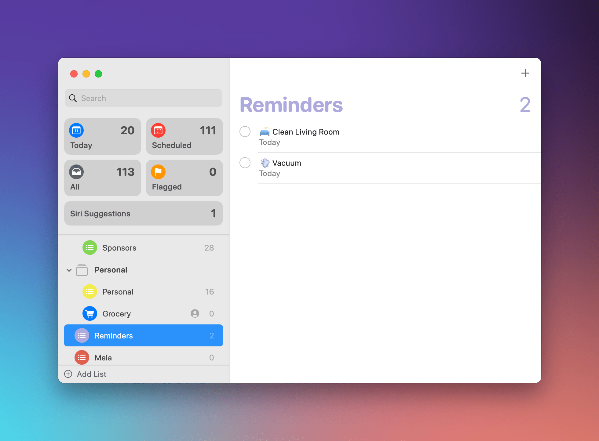 Chores can be added to Reminders.