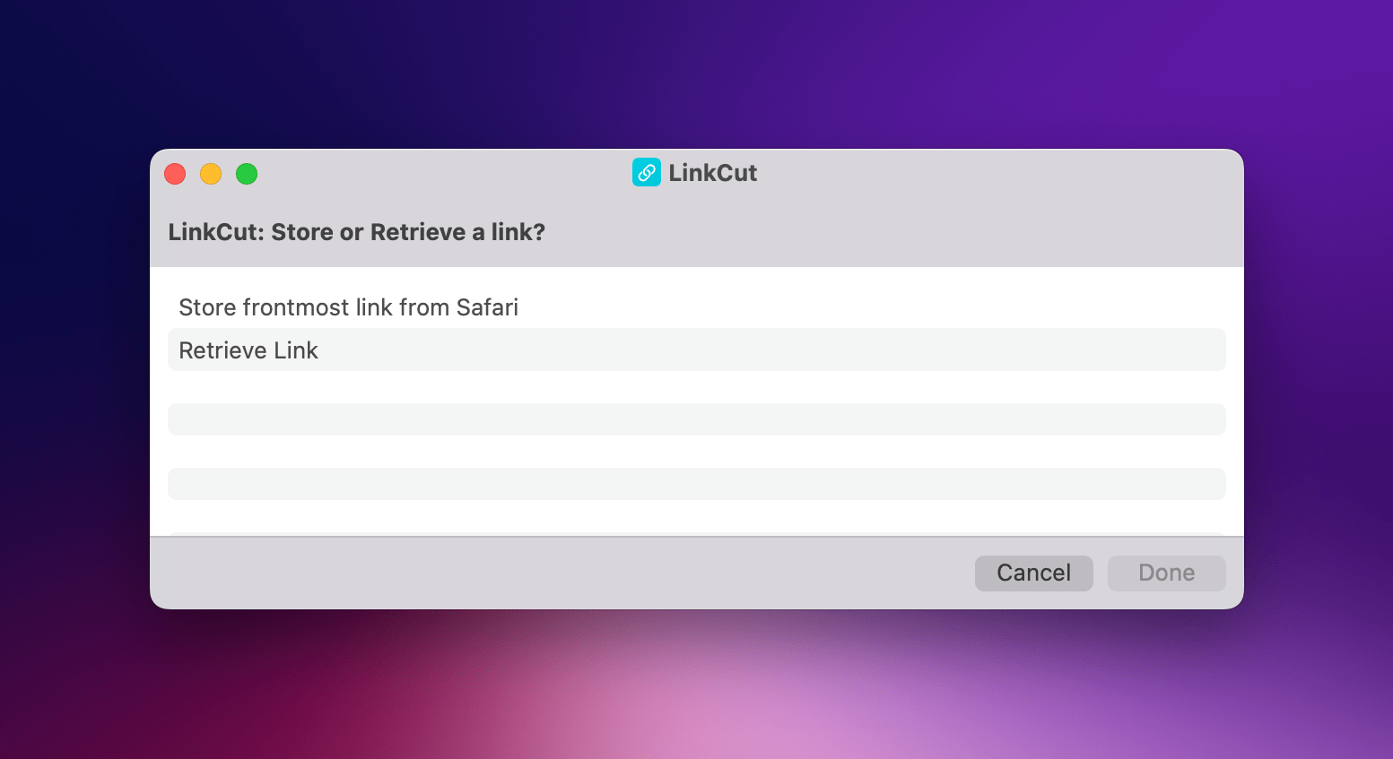 Using LinkCut on macOS.
