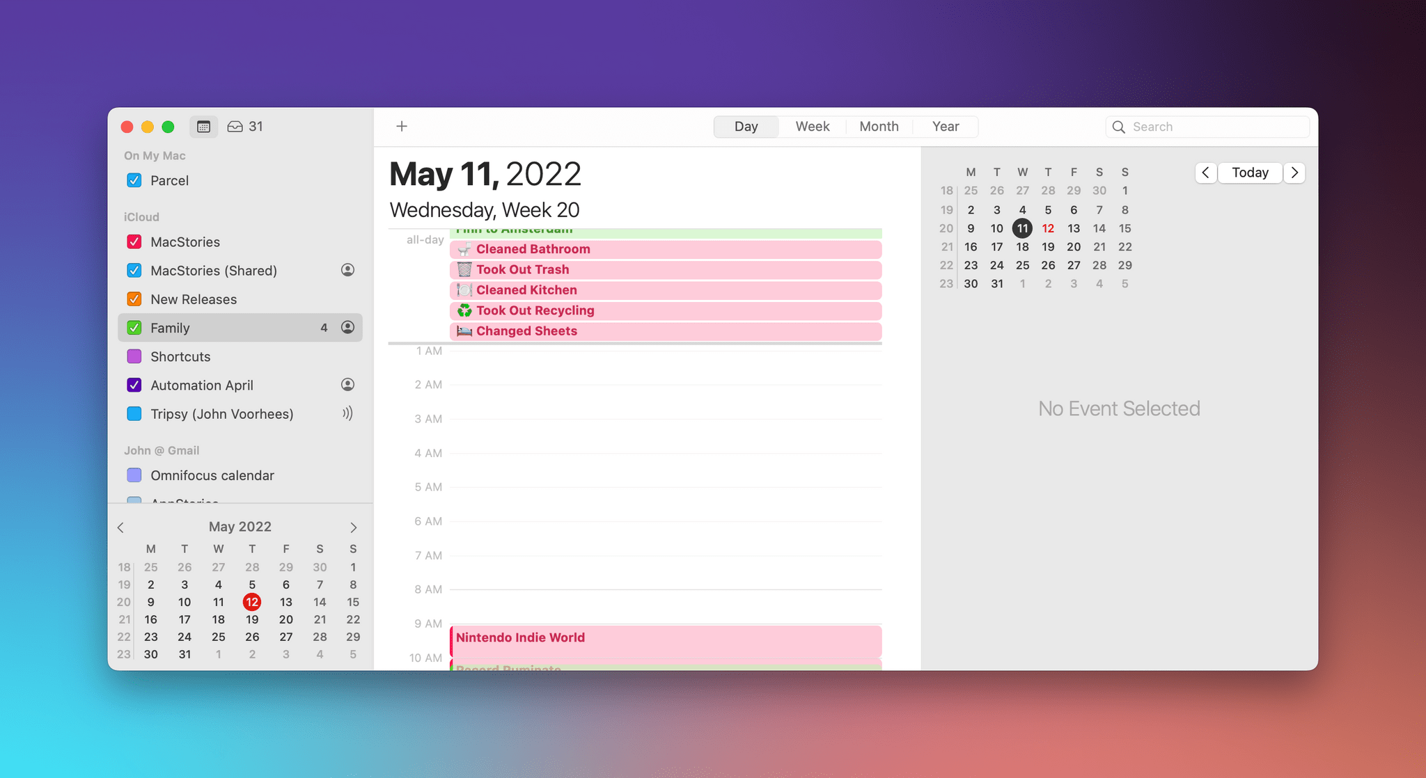 Items logged to Calendar are automatically marked as complete if they're in Reminders.
