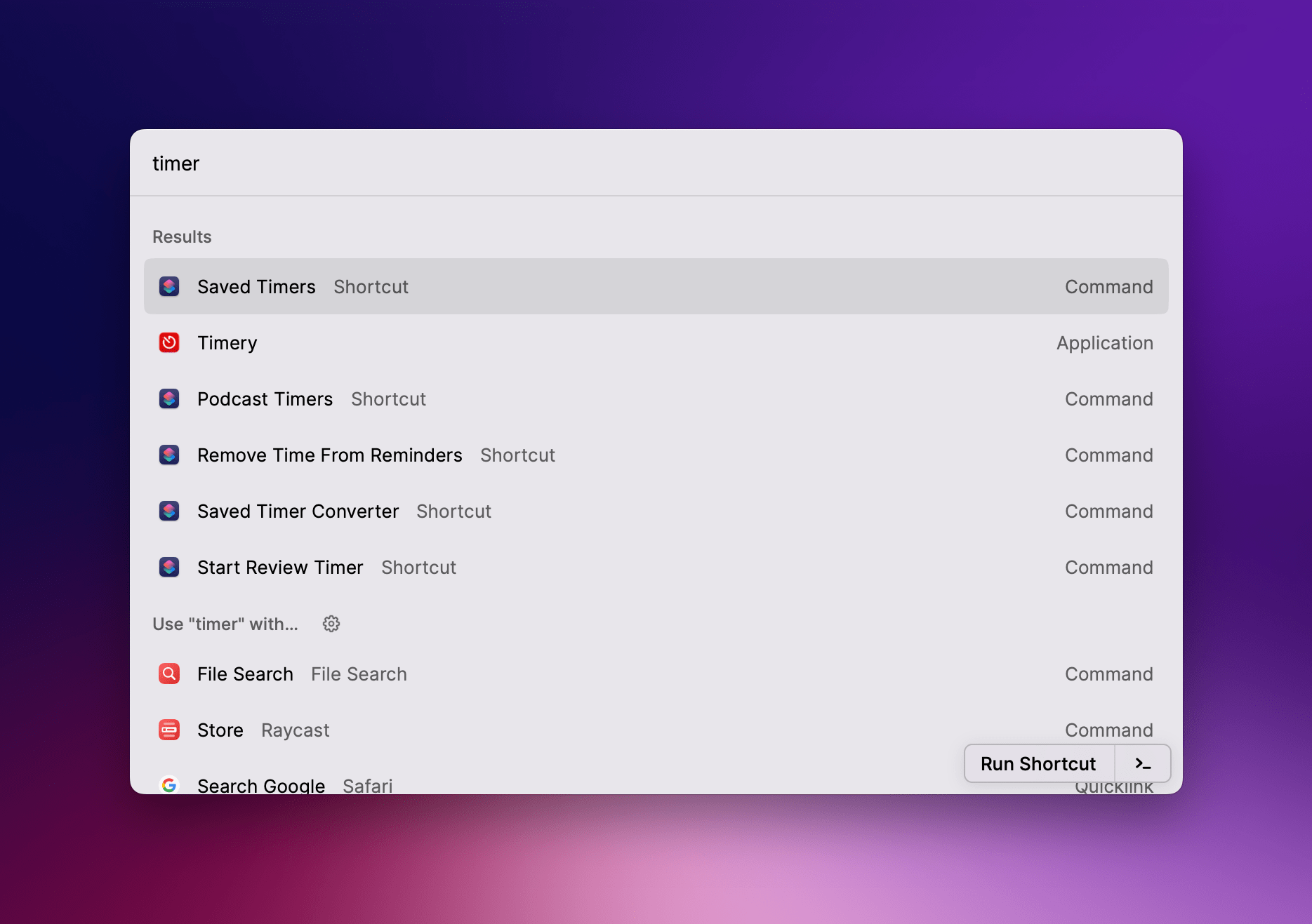 Running shortcuts from Raycast.