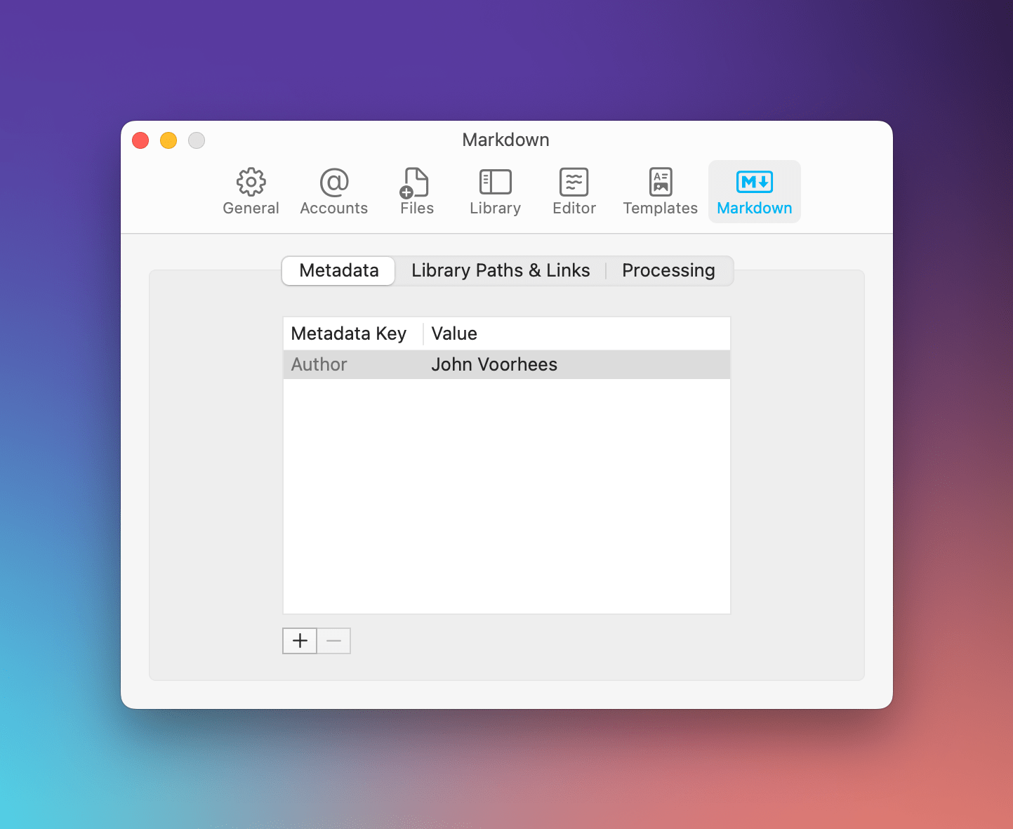 Global metadata is defined in iA Writer's preferences.