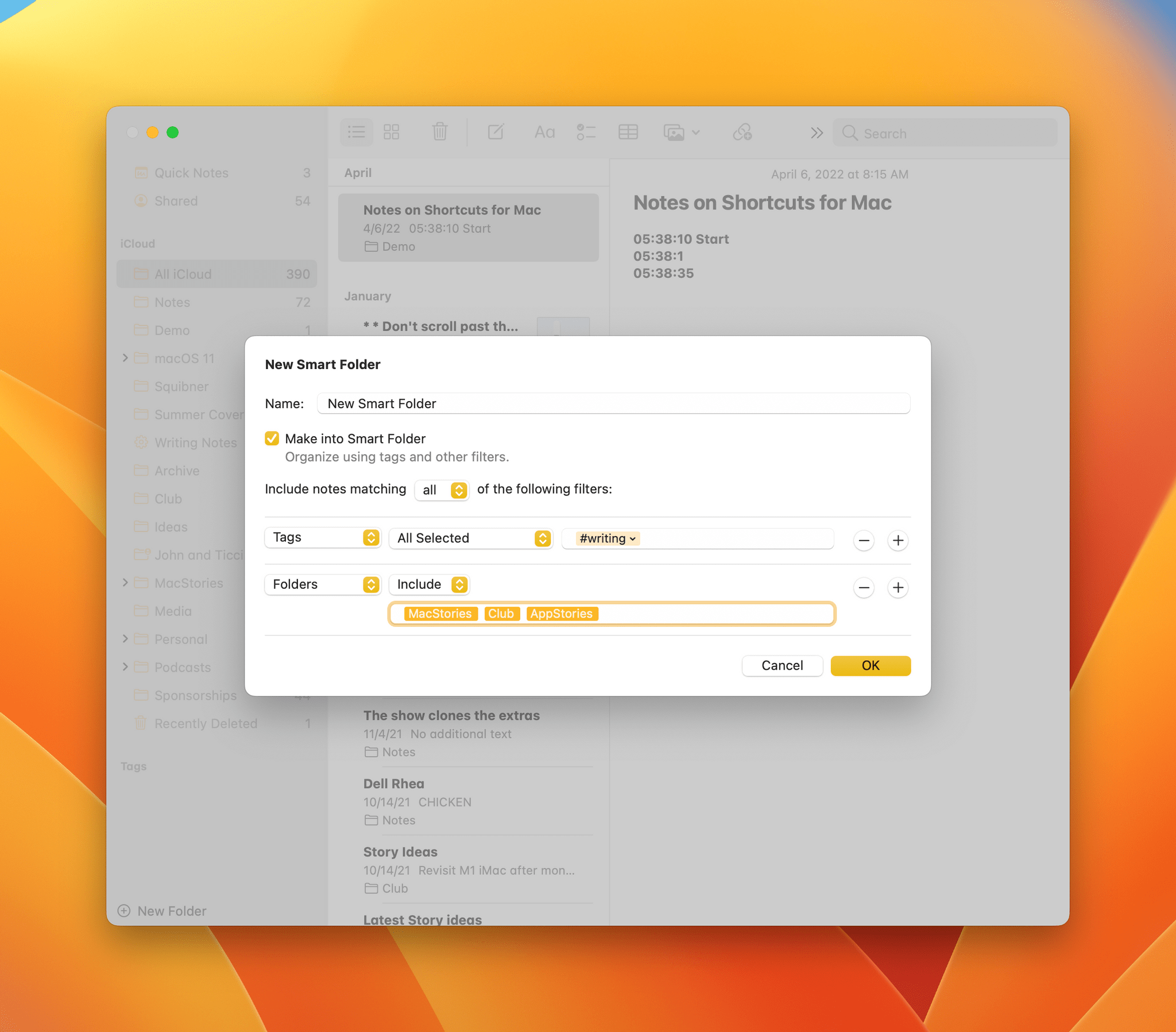 Notes' Smart Folders are far more powerful in macOS Ventura.