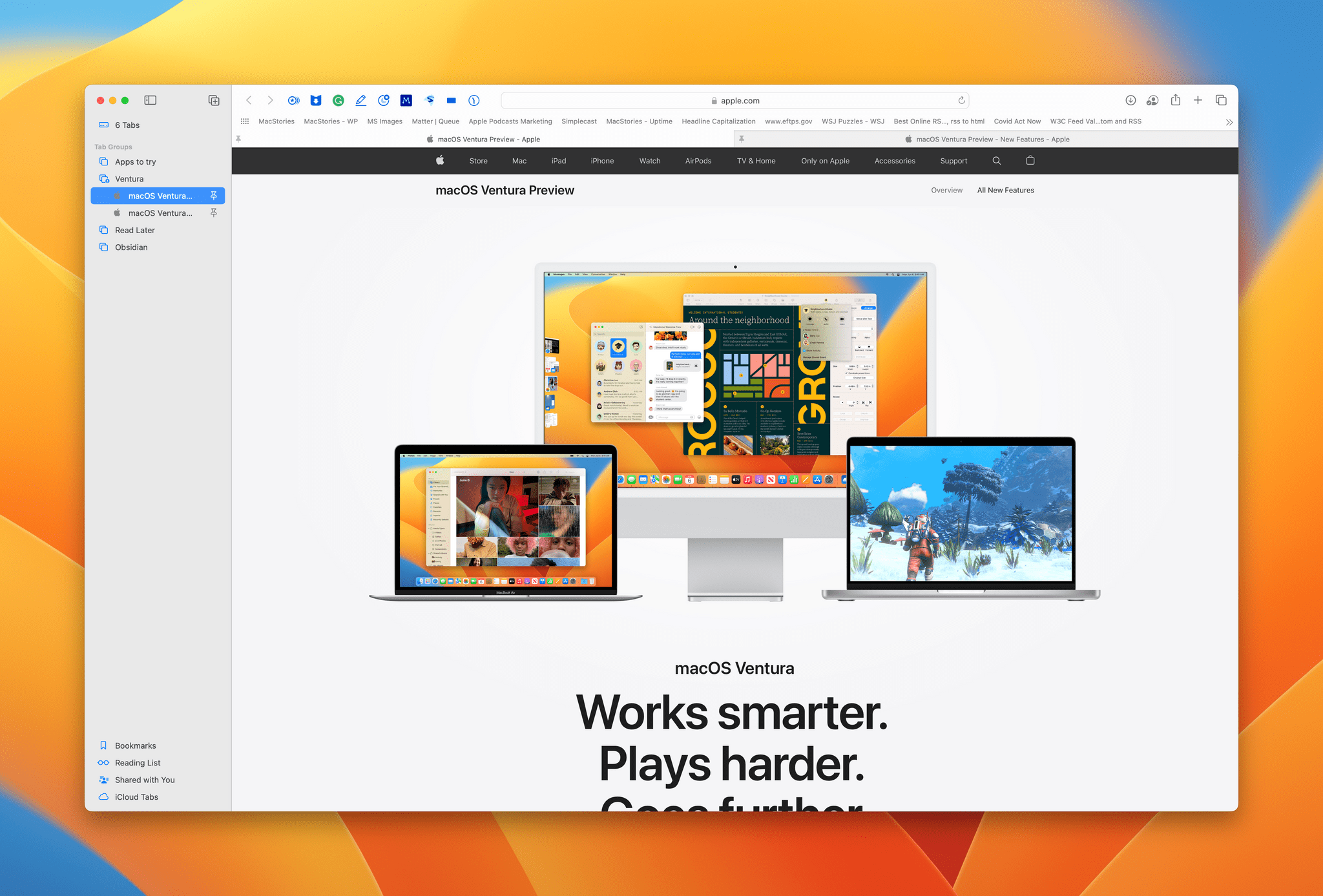 Shared tabs in Safari.