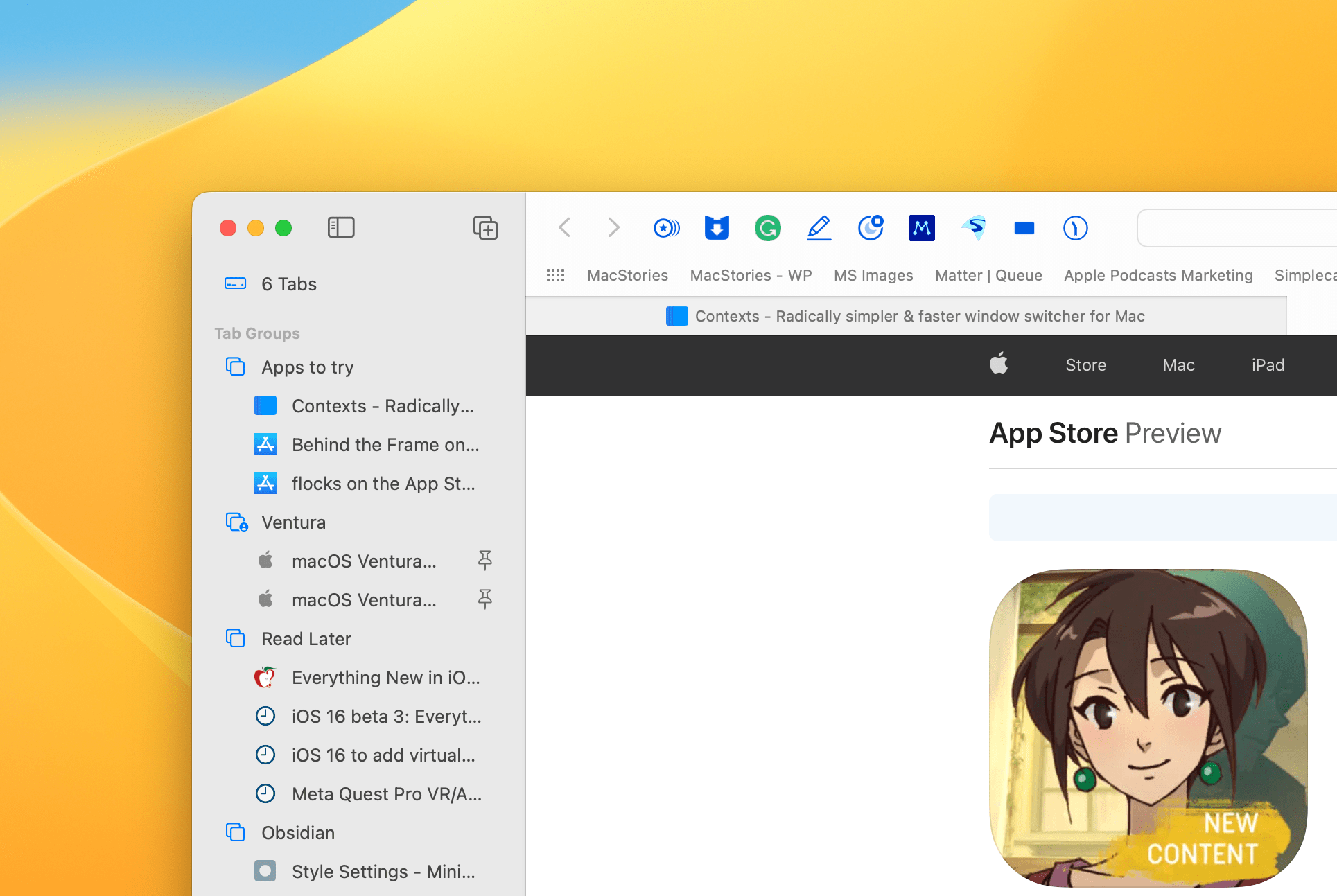 Tab groups can be expanded in the sidebar.