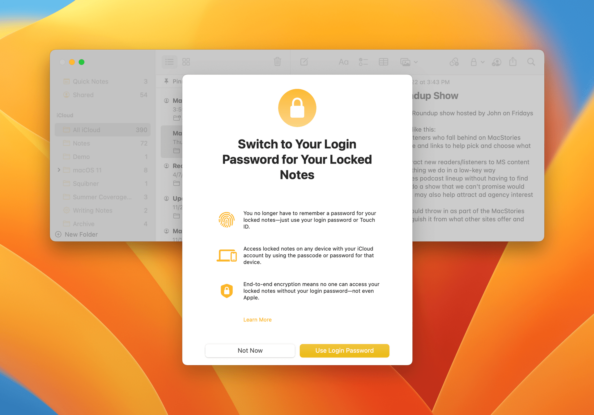 Notes can be locked with your Mac's login password.