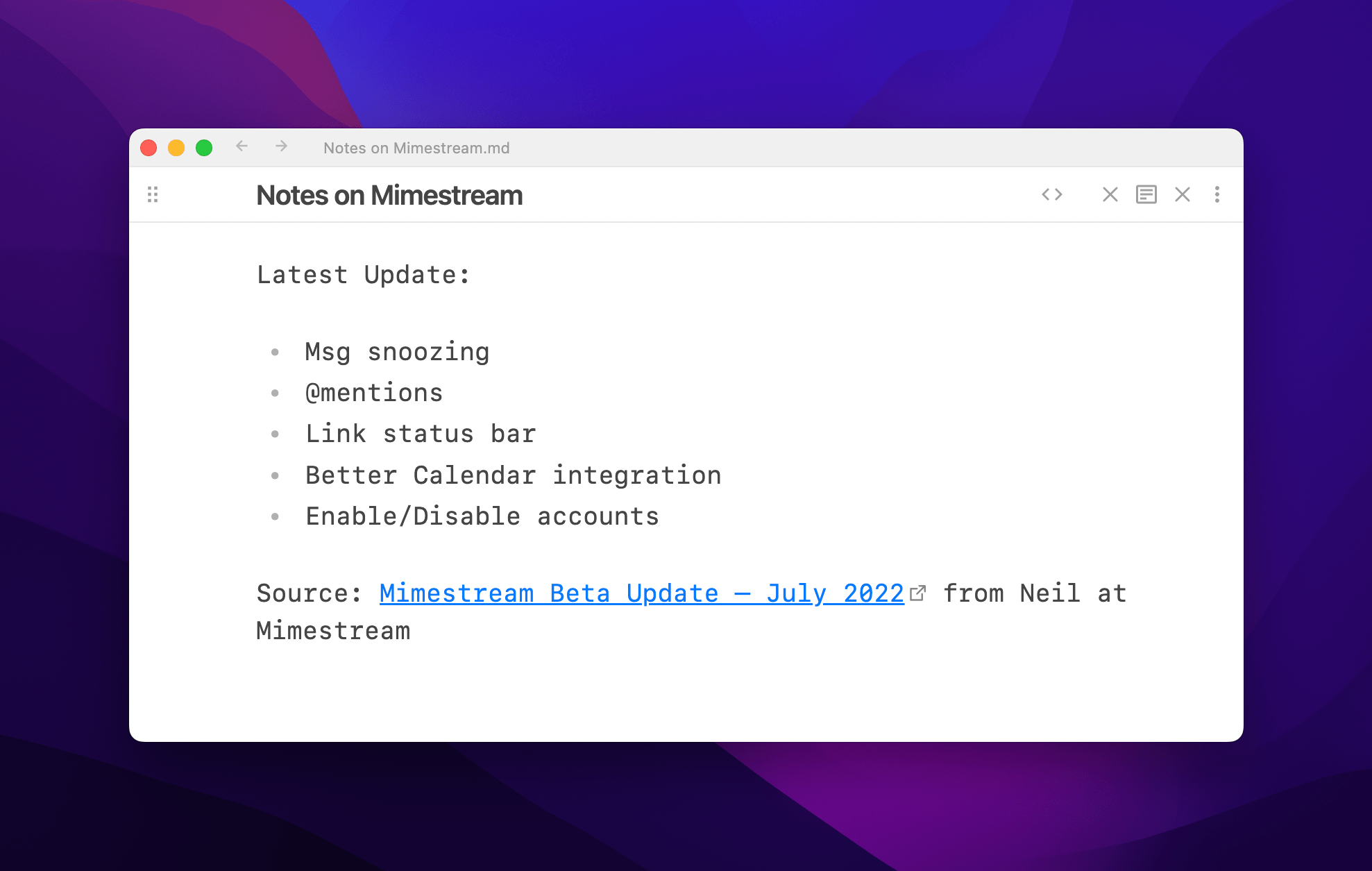 A Markdown-formatted source link with sender information in Obsidian.