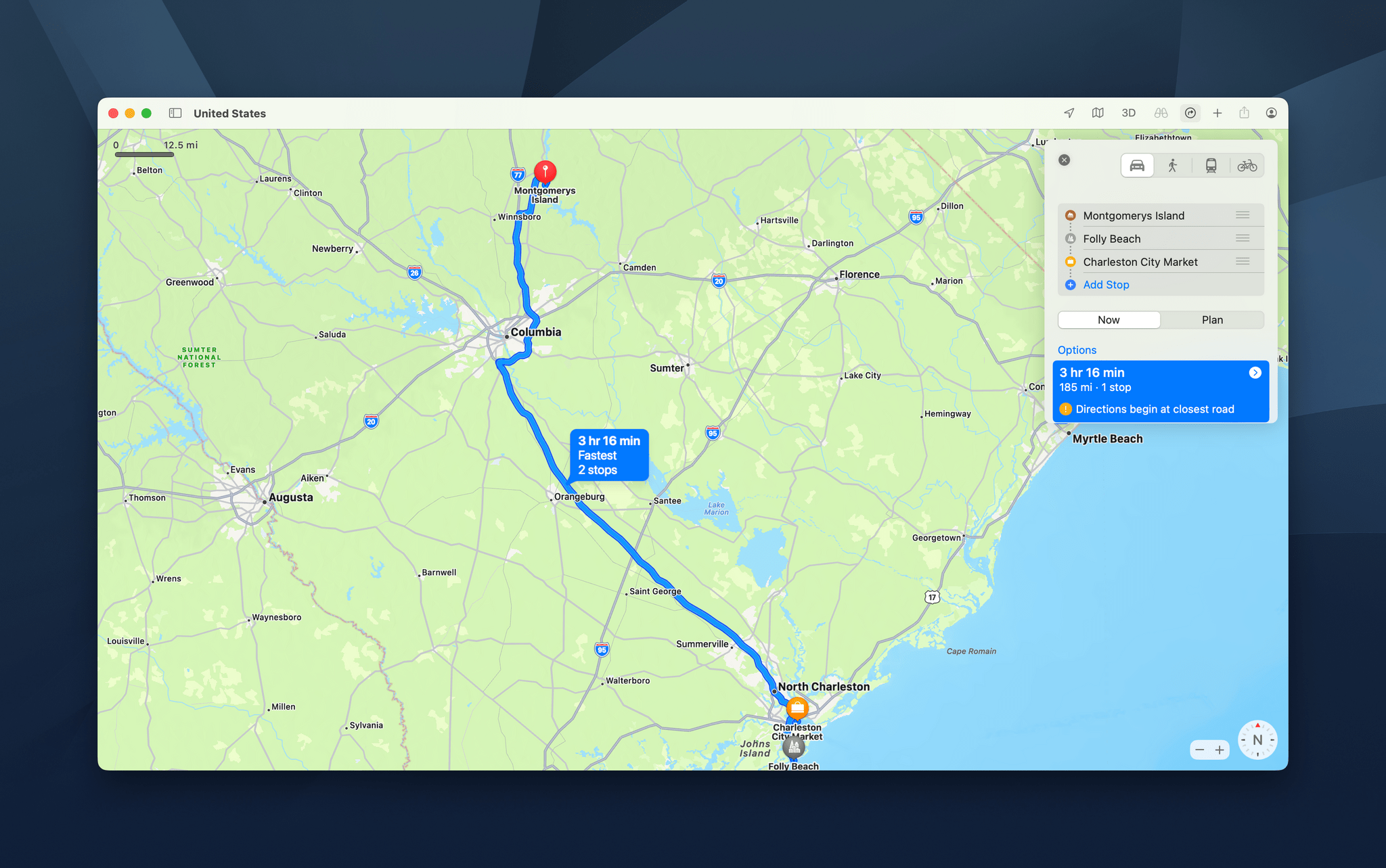 Planning a multi-stop route on the Mac for sharing to other devices later.