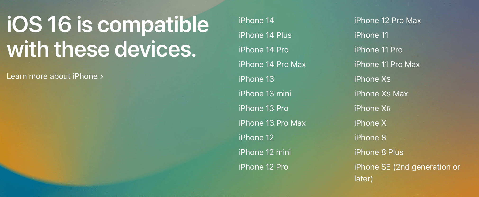 iPhone models compatible with iOS 16.