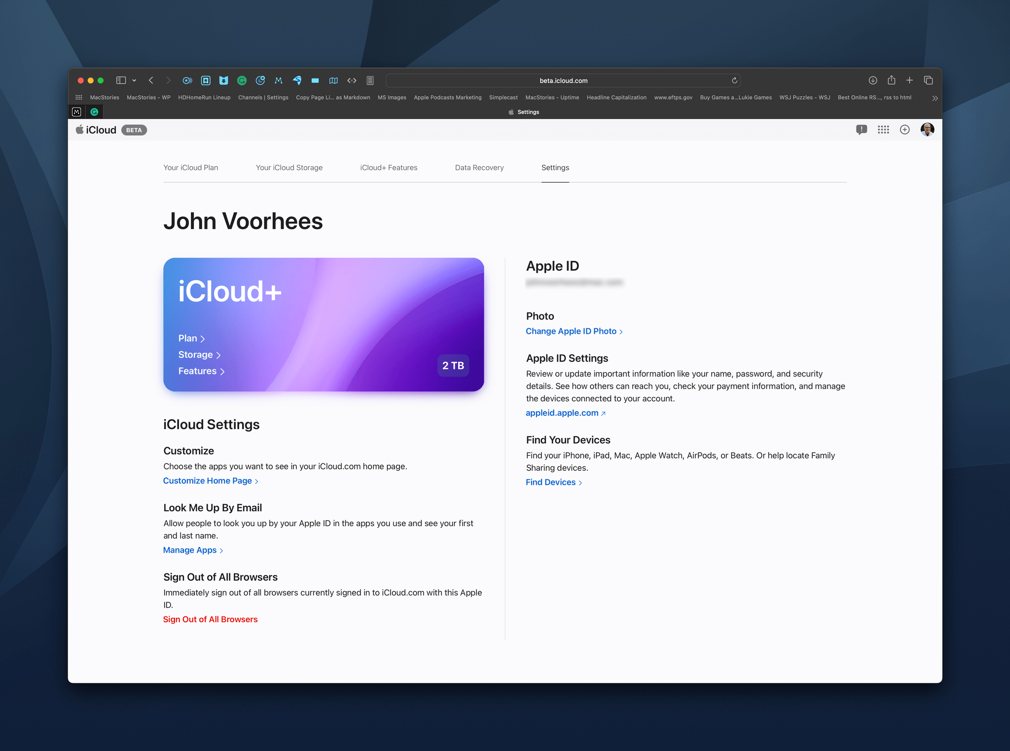 iCloud.com's new profile page.