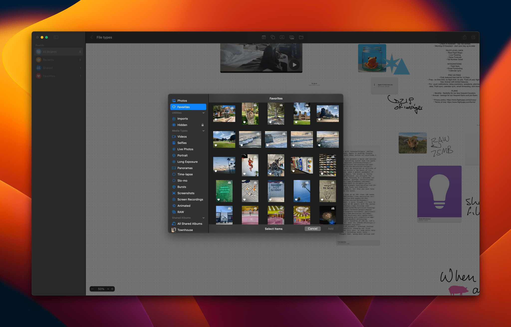 Freeform uses the new photo and video picker on the Mac.