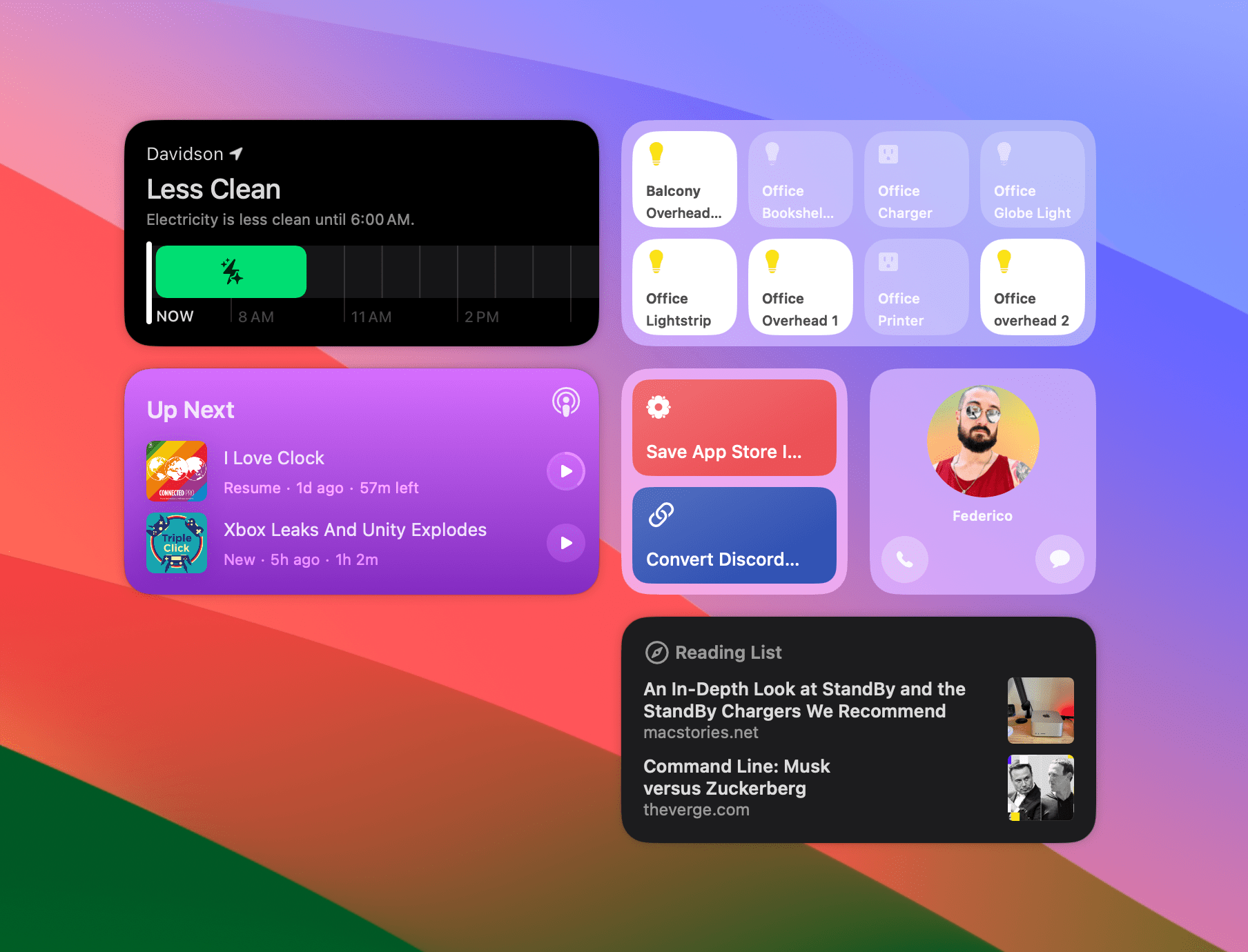 Examples of some of the updated system widgets.