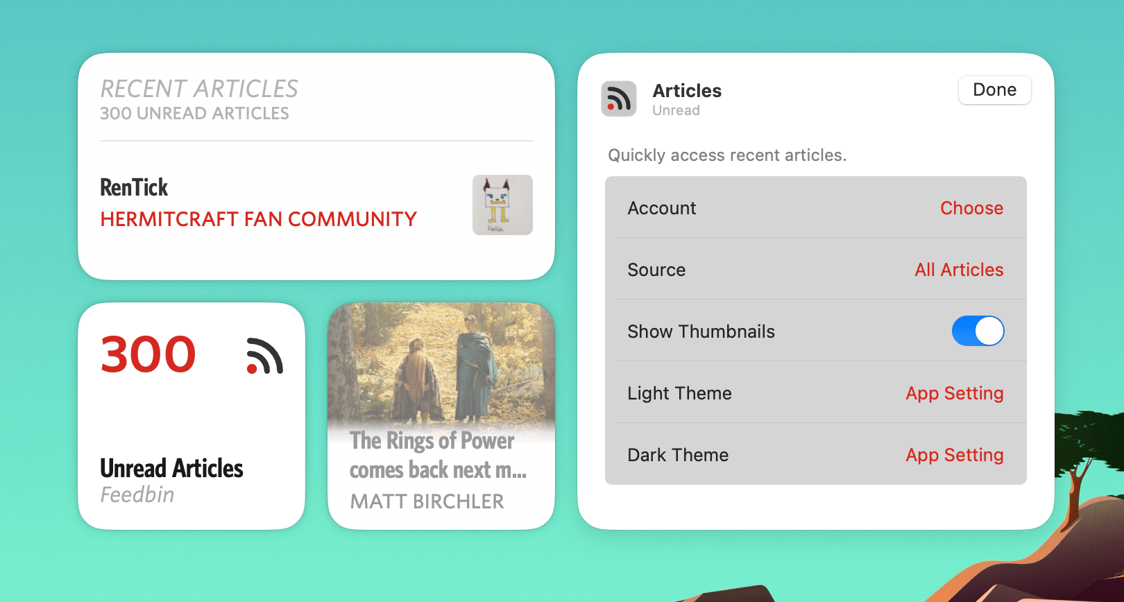 Unread's widgets look great on the Mac desktop and follow the app's color theme by default.