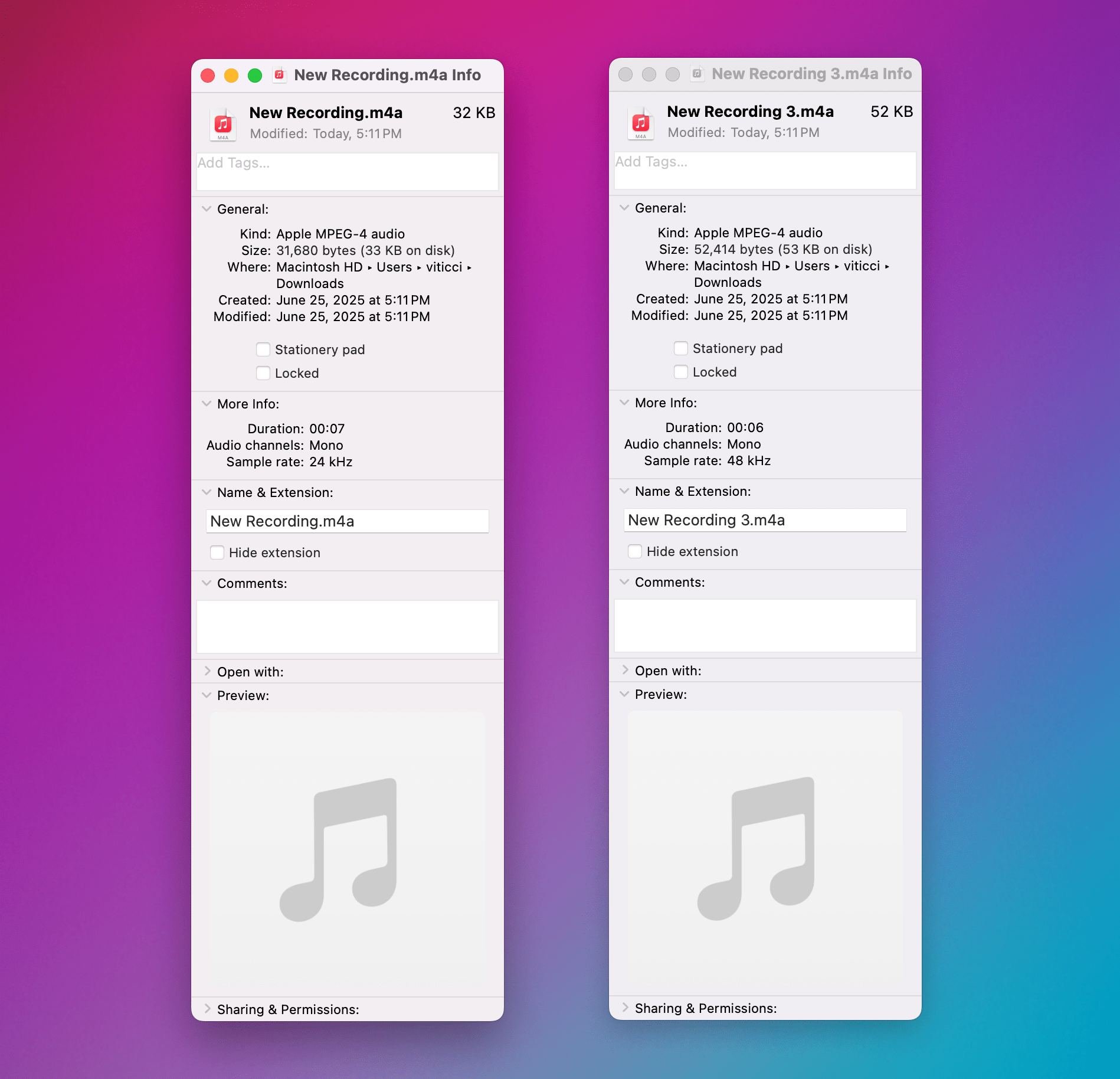 The new audio file is on the right.