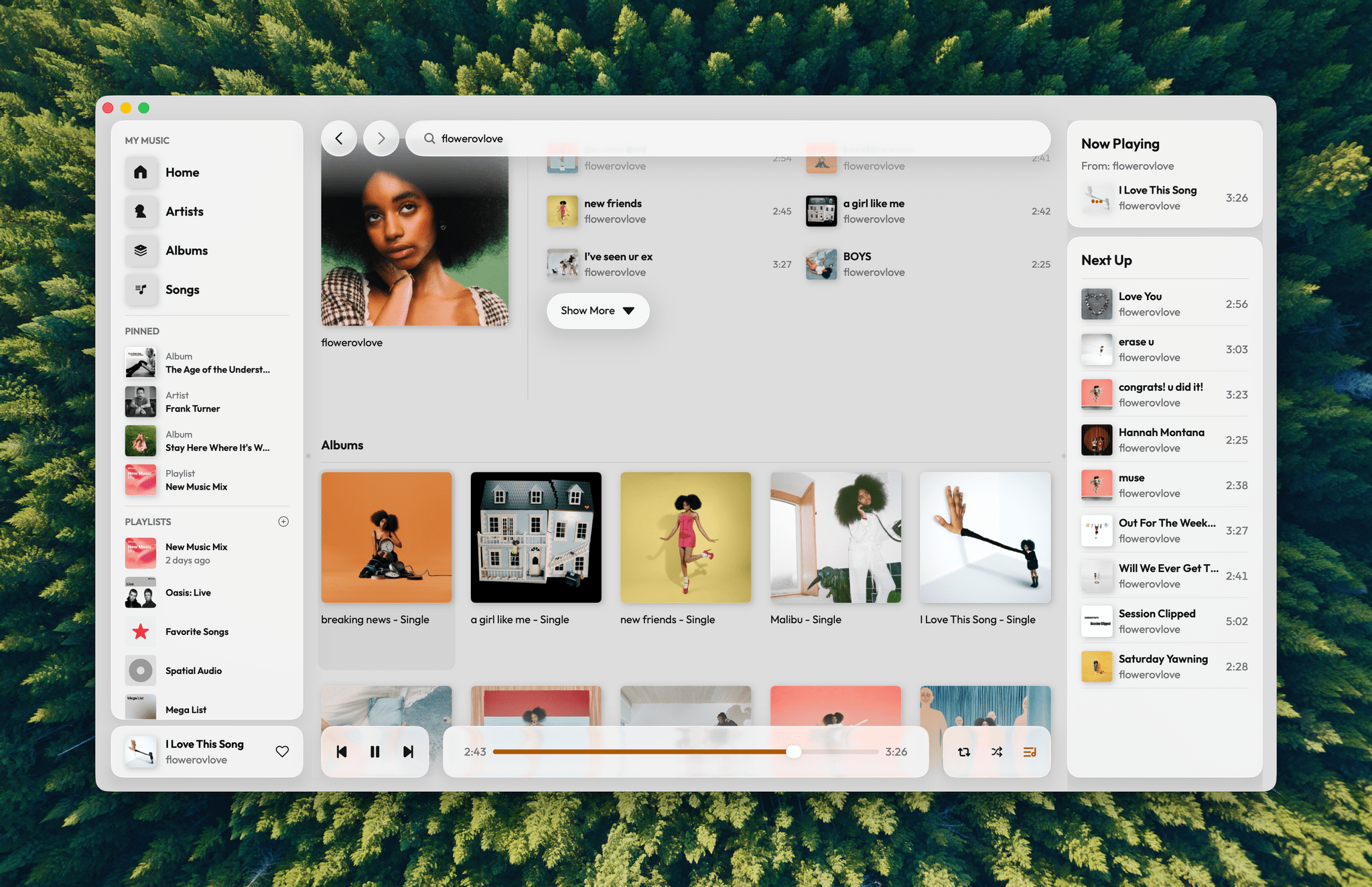 Daft Music’s playback controls don’t disappear against colorful album art the way Apple Music’s sometimes do.