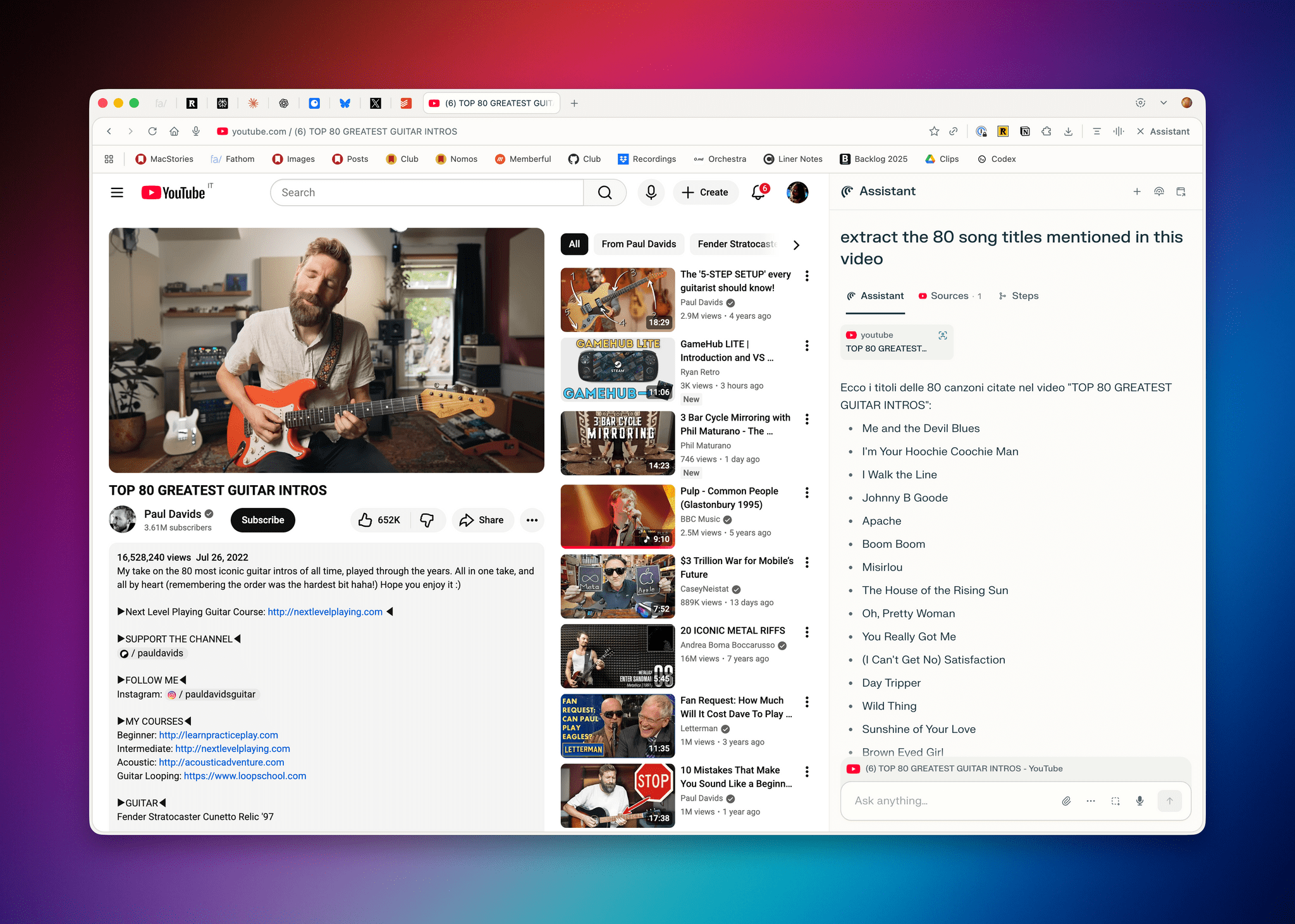 Using Comet to extract songs featured in a video.