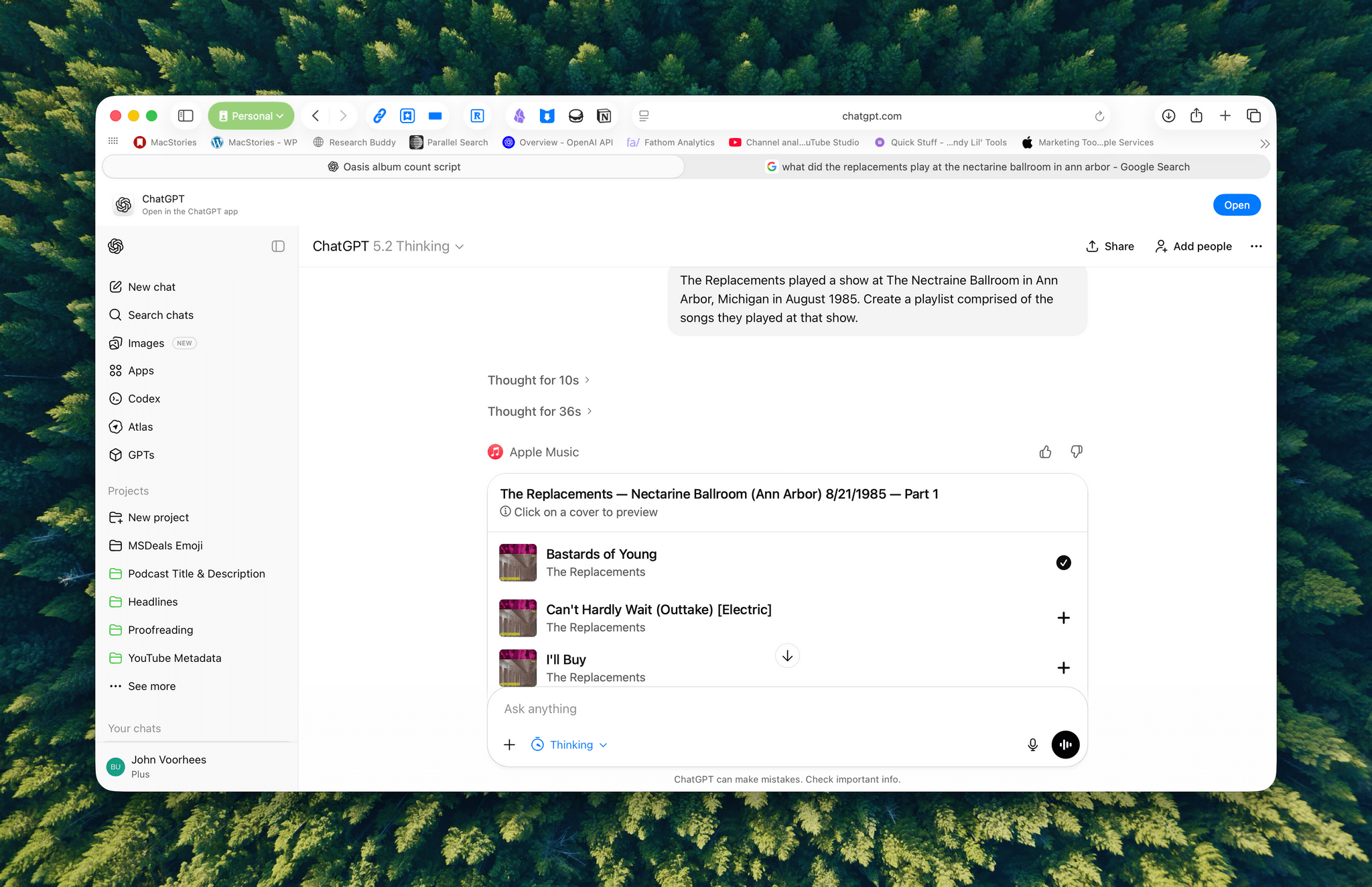 ChatGPT's Apple Music app lets you create playlists.