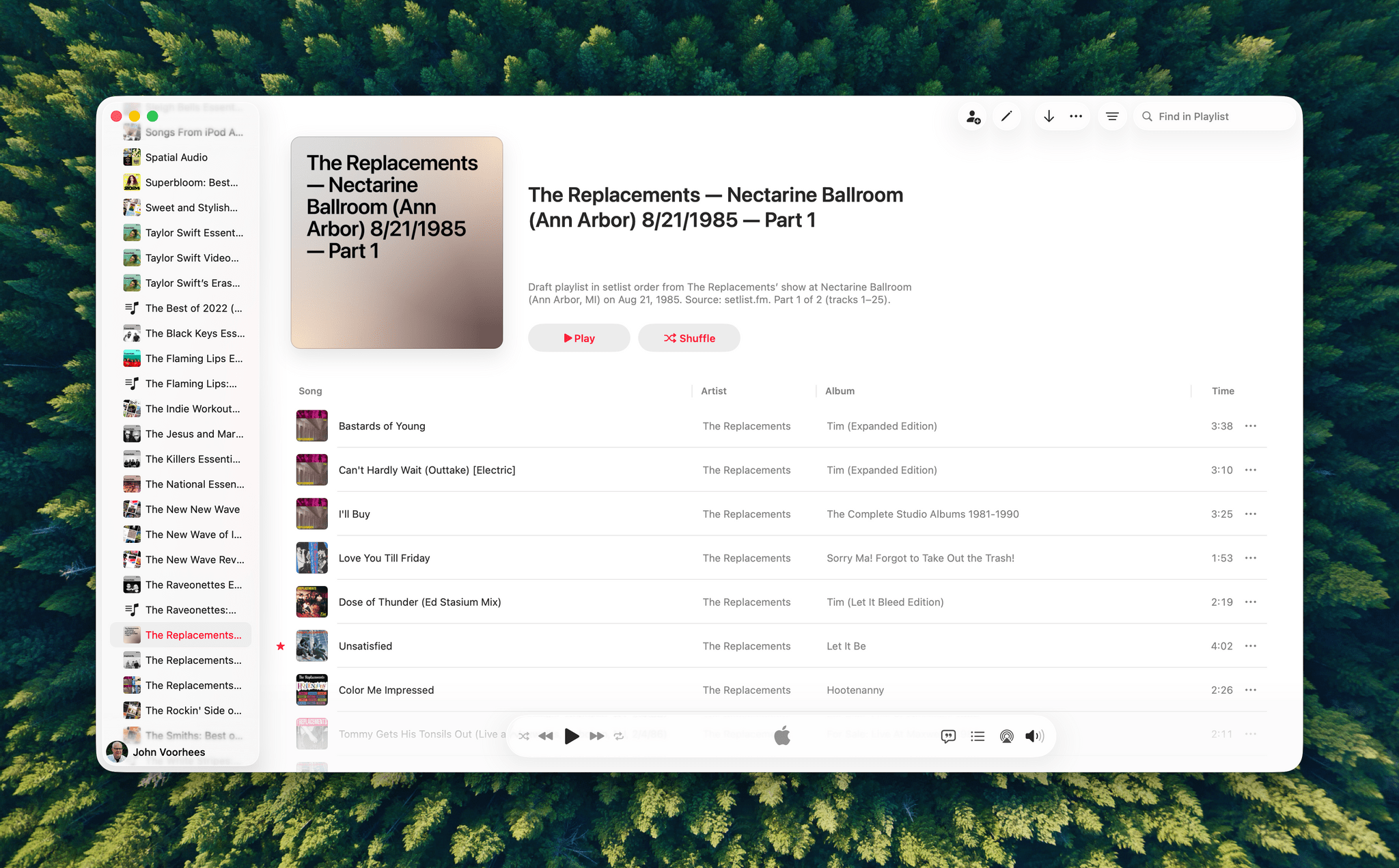 A playlist generated by ChatGPT from a 40-year-old setlist.