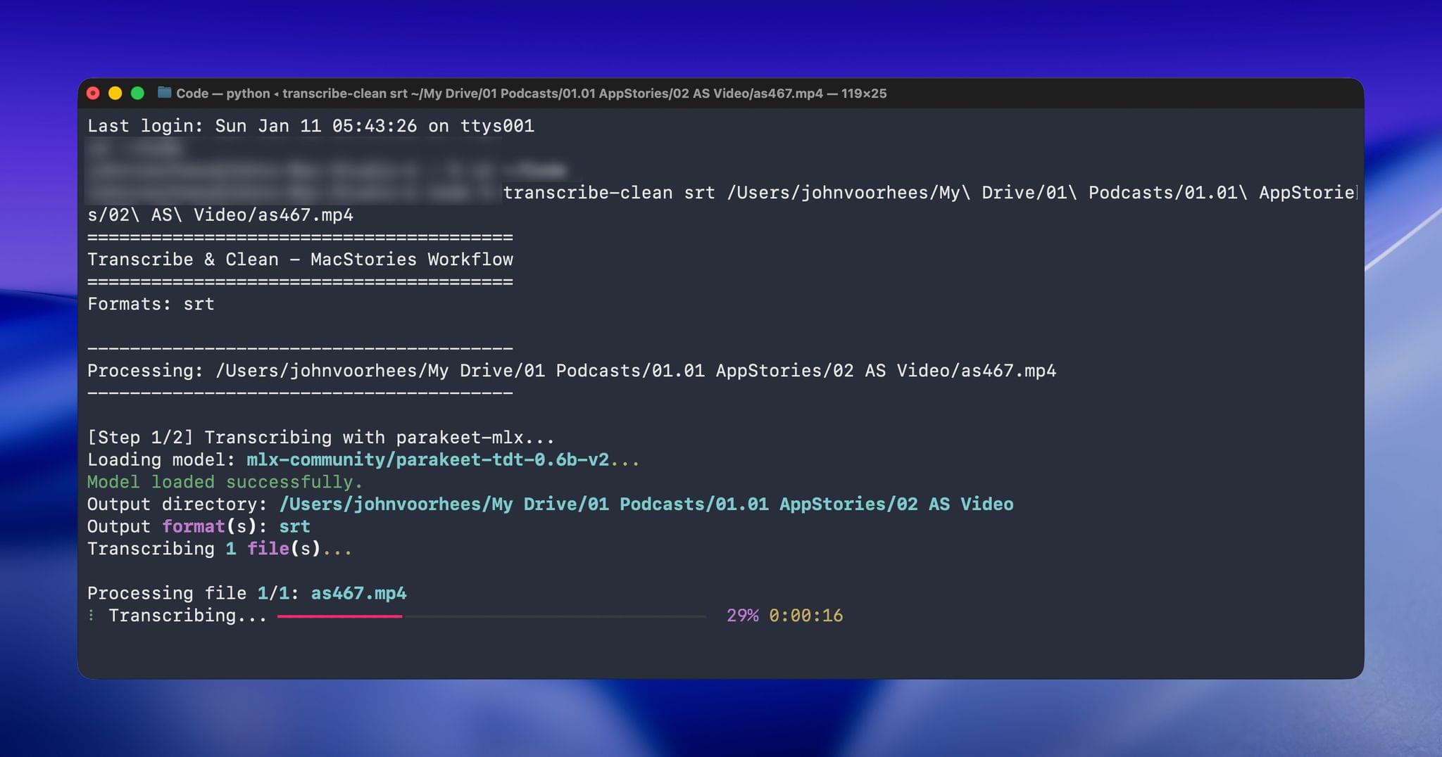 Step 1: Transcribe with parakeet-mlx.
