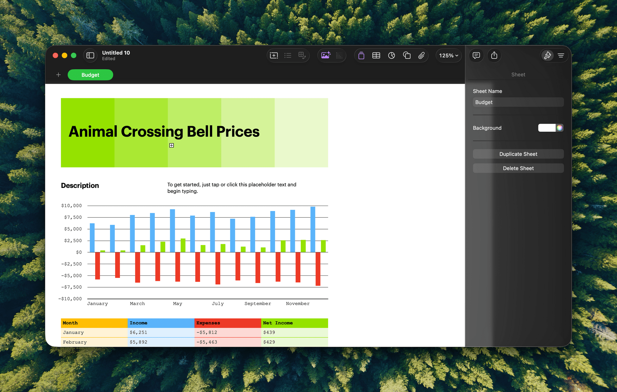 Premium templates like this one from Numbers for Mac are a Creator Studio exclusive.