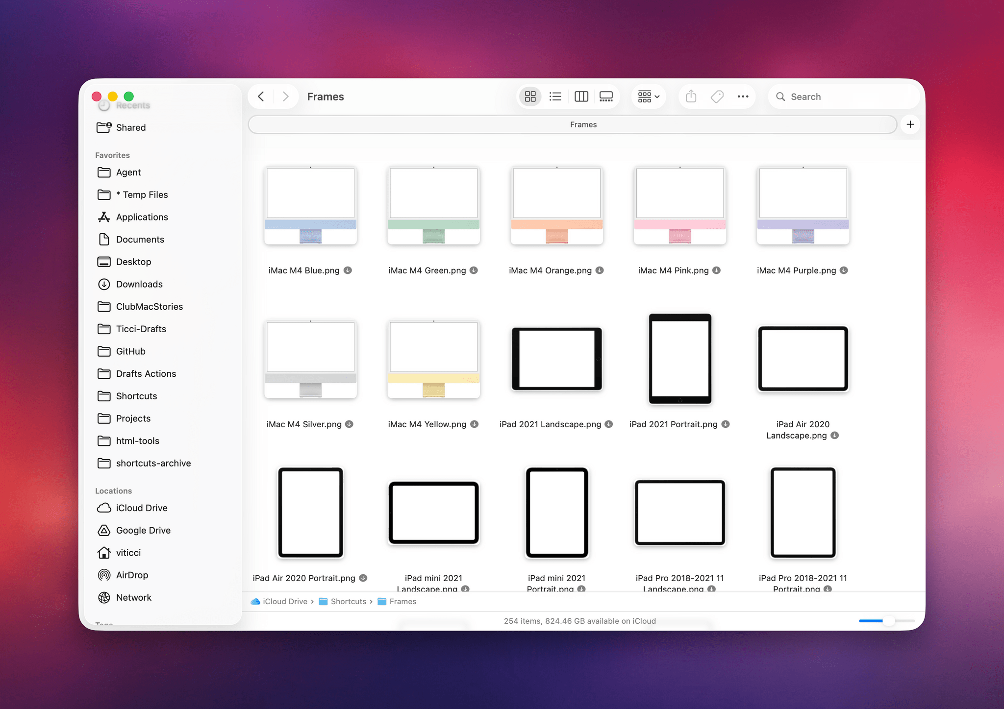 The assets used by Apple Frames.