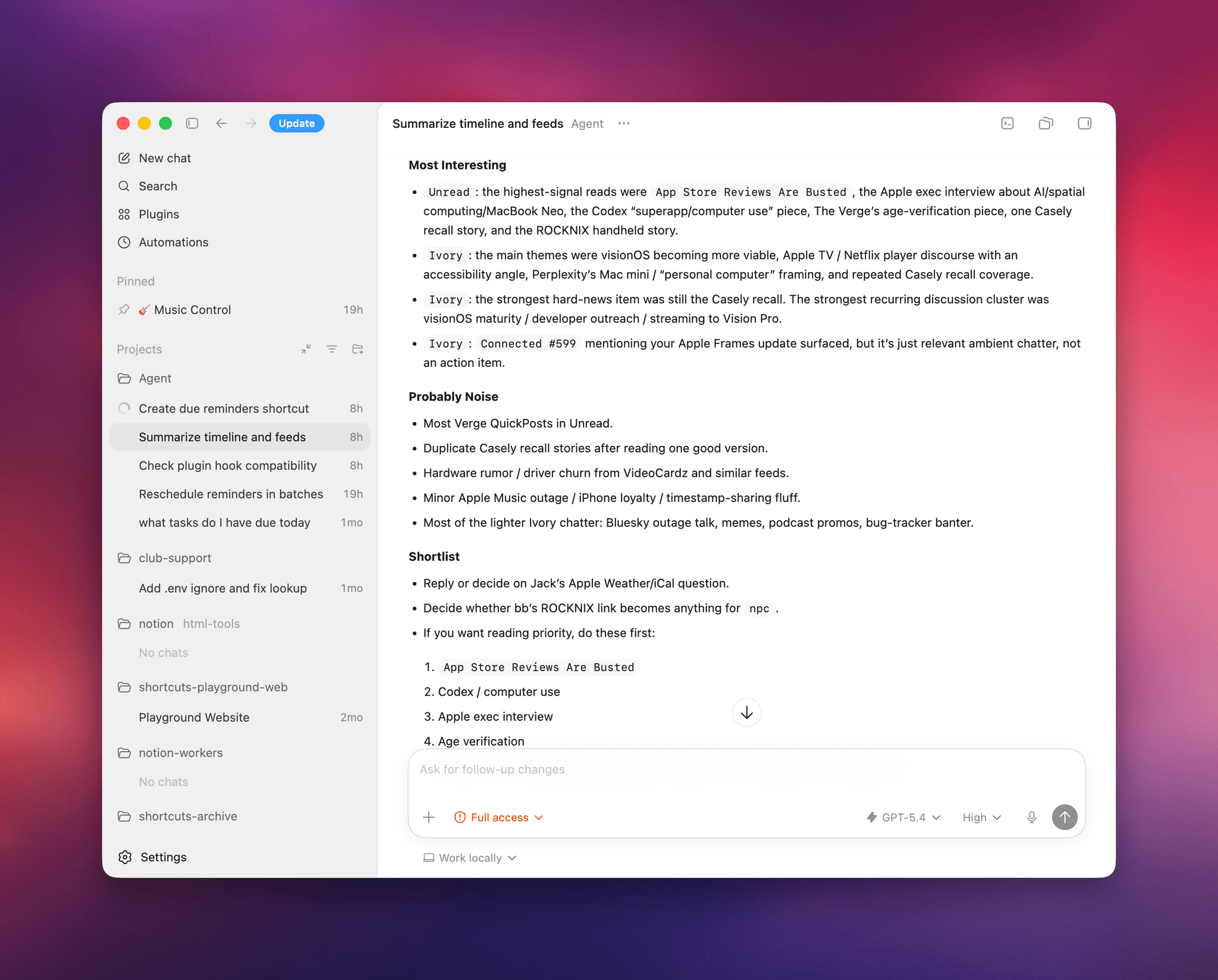 Codex’s report from three separate apps.