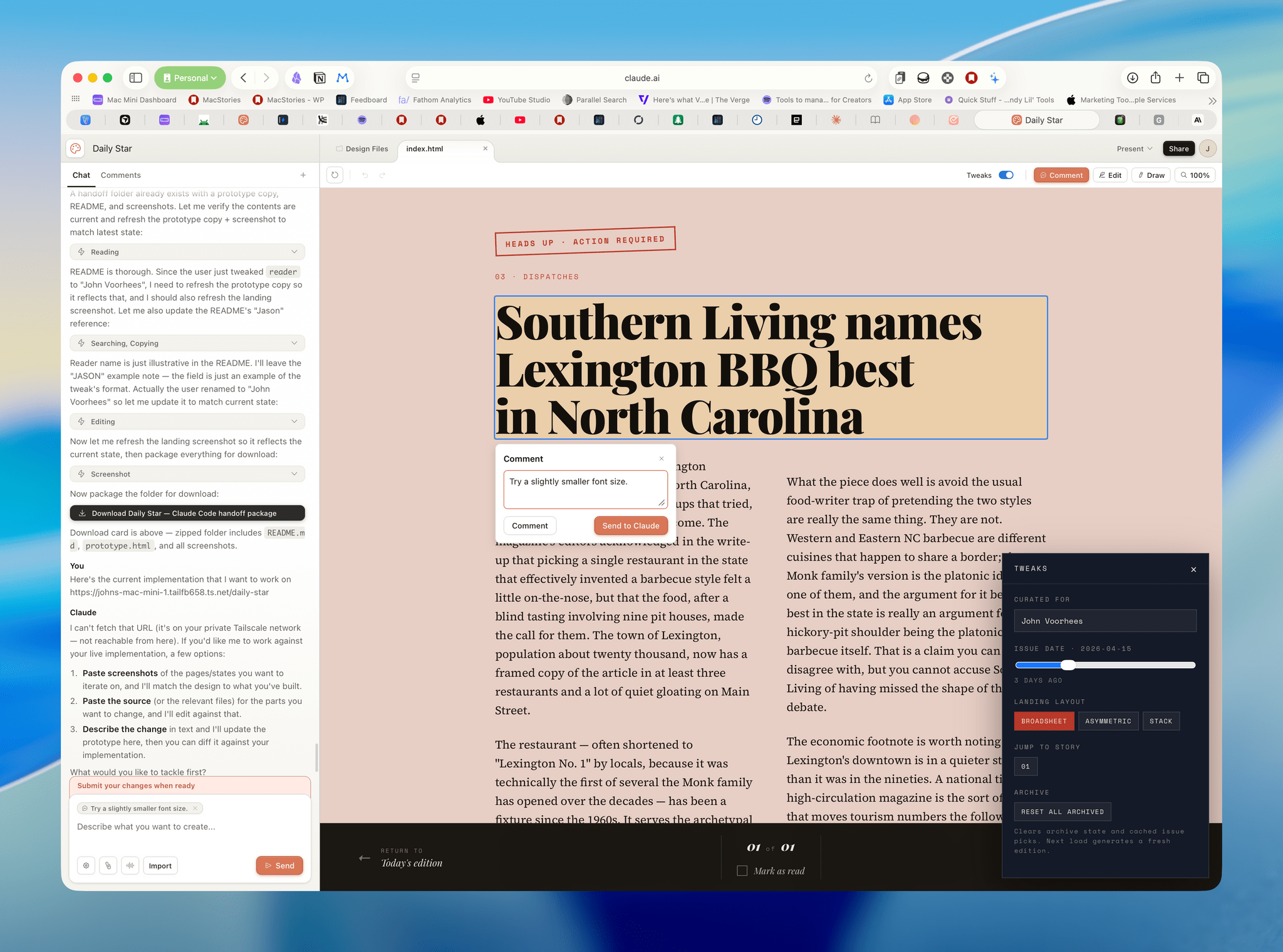Commenting on a page element.