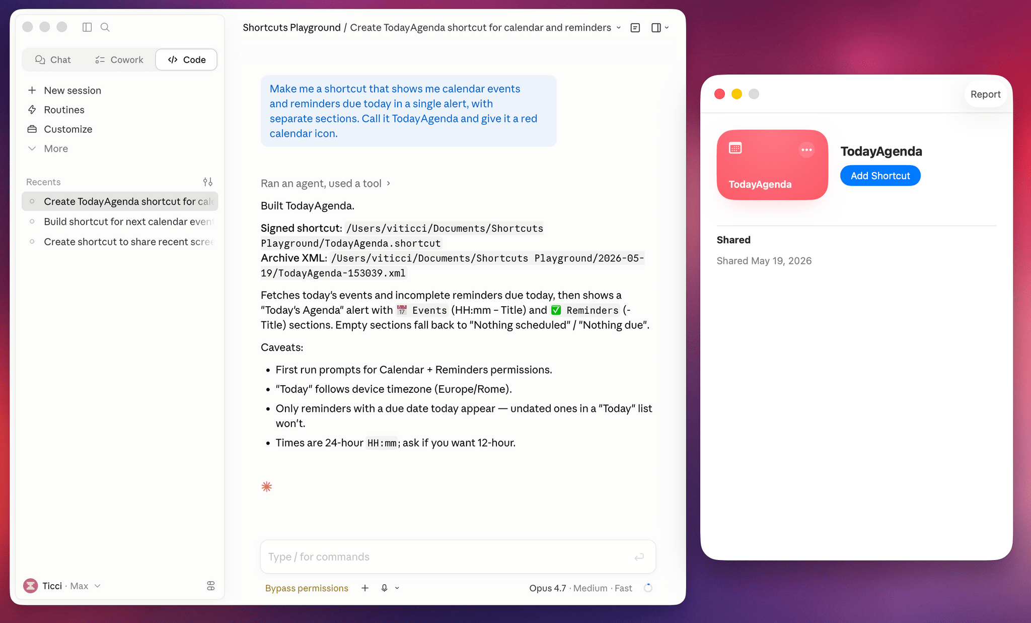 Shortcuts Playground in Claude Code.