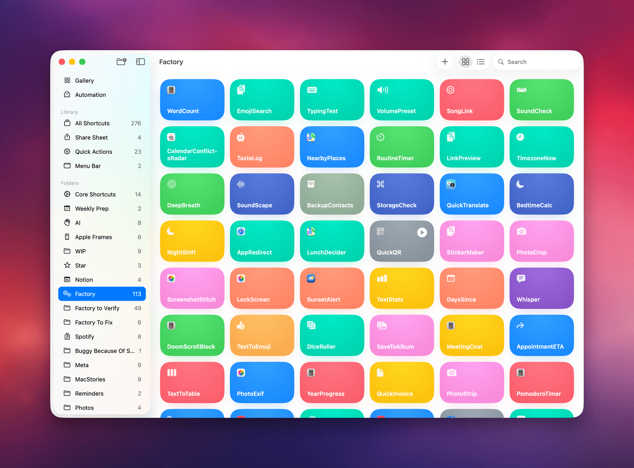 All these shortcuts were autonomously created by Shortcuts Playground and Claude Code.