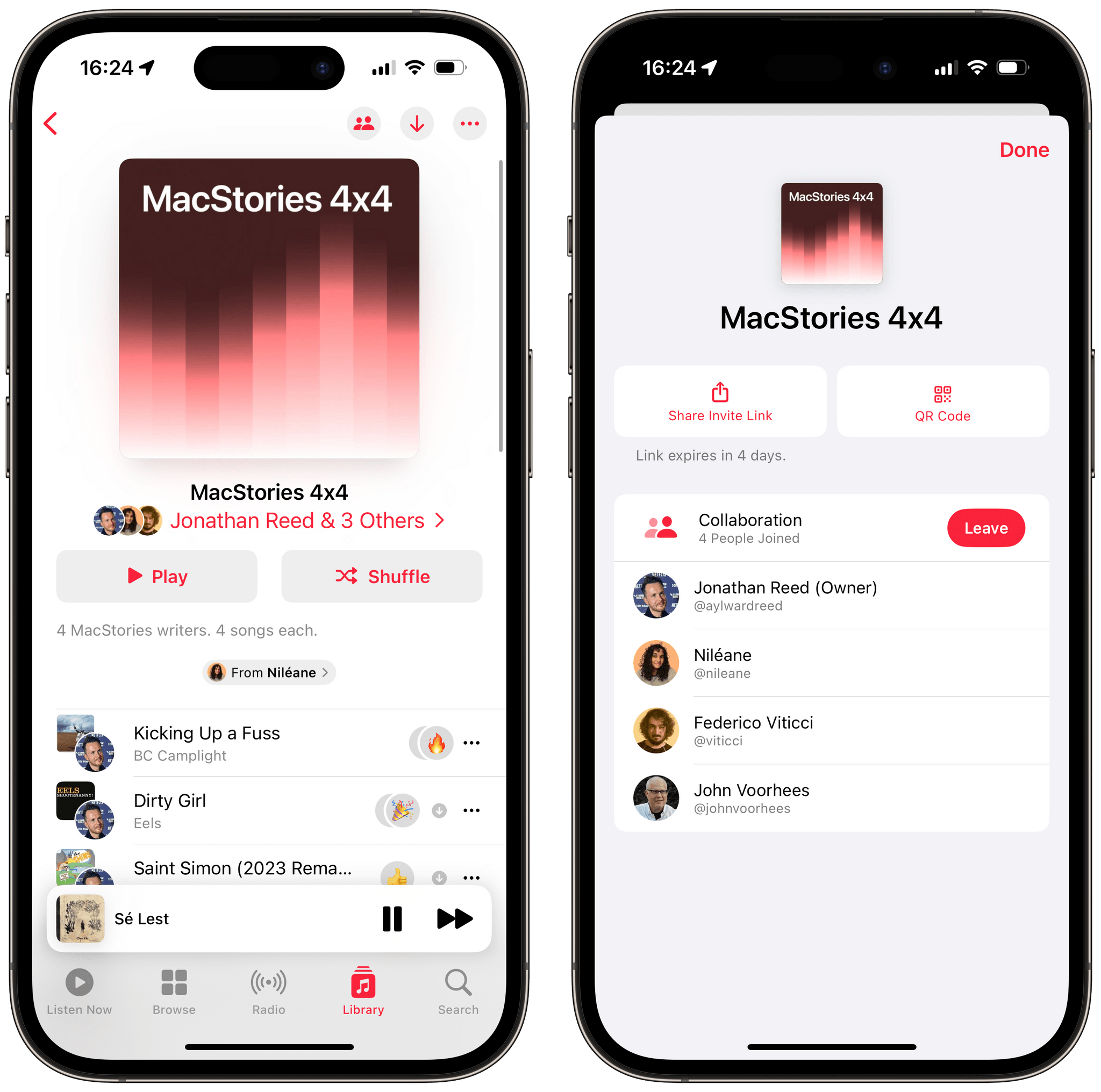 Viewing a collaborative playlist in Apple Music as a member.