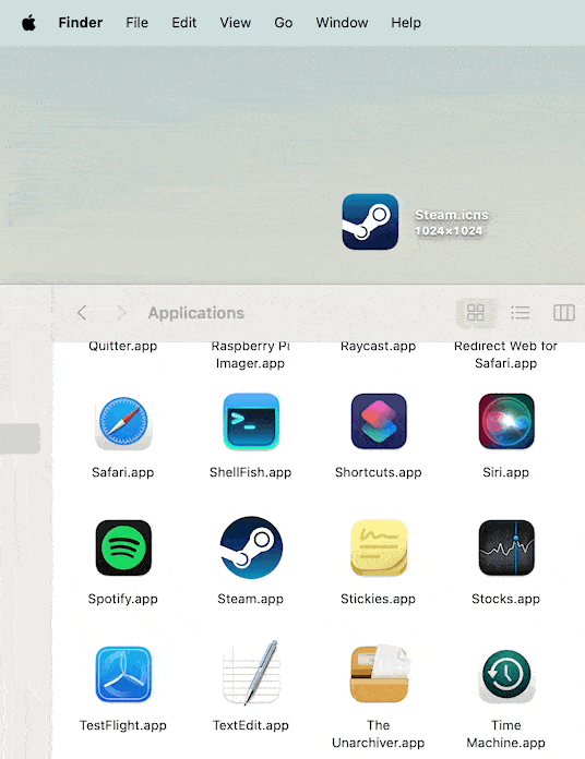 Replacing Steam's default app icon in Finder.