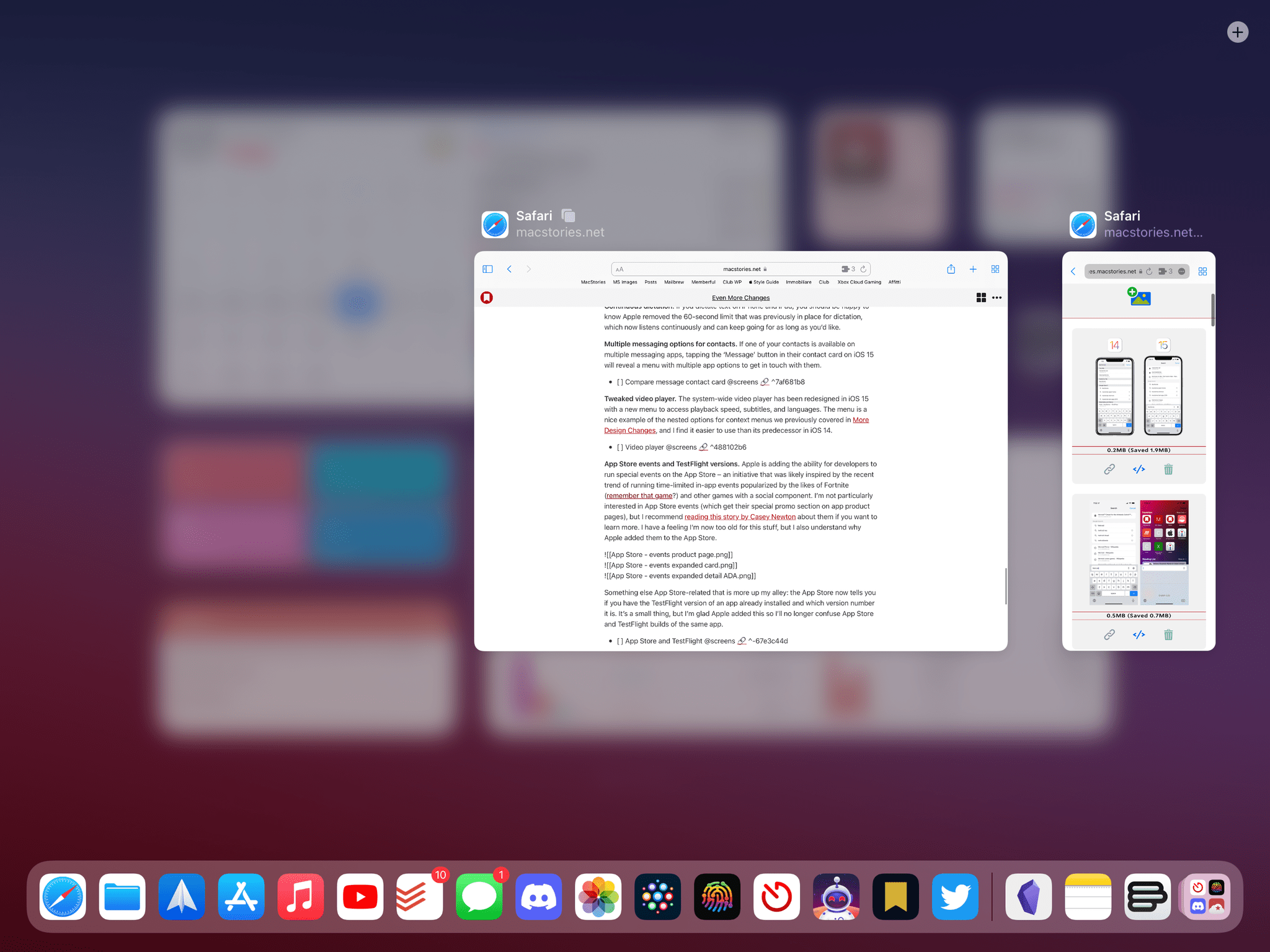 You can see an app-specific app switcher by clicking 'Show All Windows' on app icons on the Home Screen.