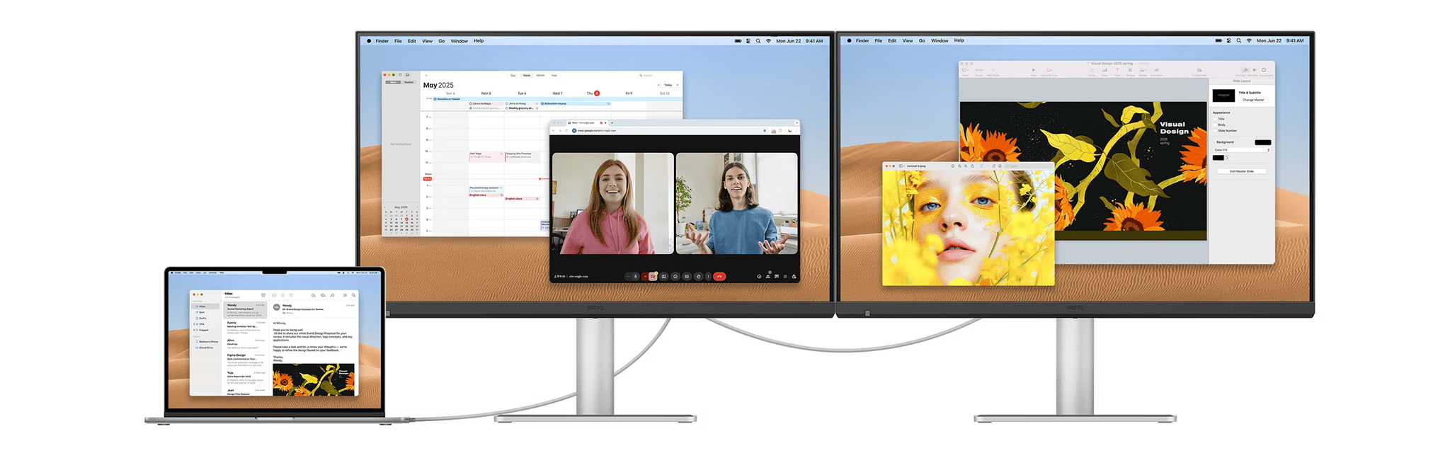 A downstream Thunderbolt 4 port means you can daisy chain two BenQ MA270S displays. Source: BenQ