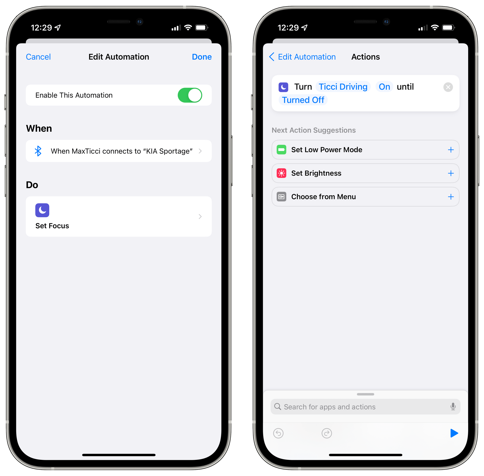 My workaround for turning on a custom Focus when my iPhone connects to a specific Bluetooth device.