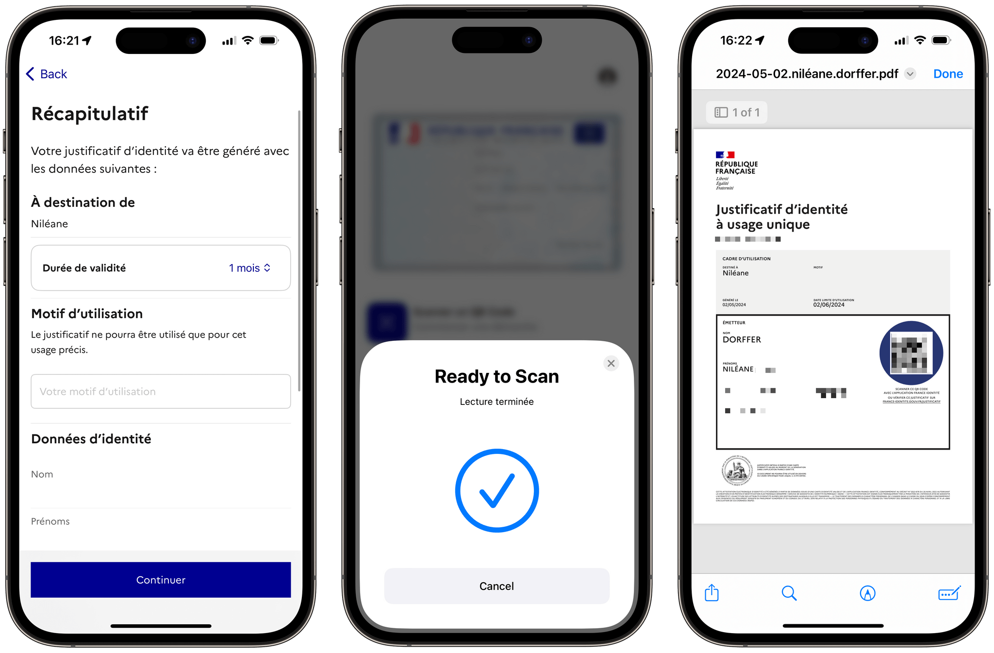 The French digital ID app can be used to generate a one-time-use proof of identity in the form of a PDF document containing a QR code.
