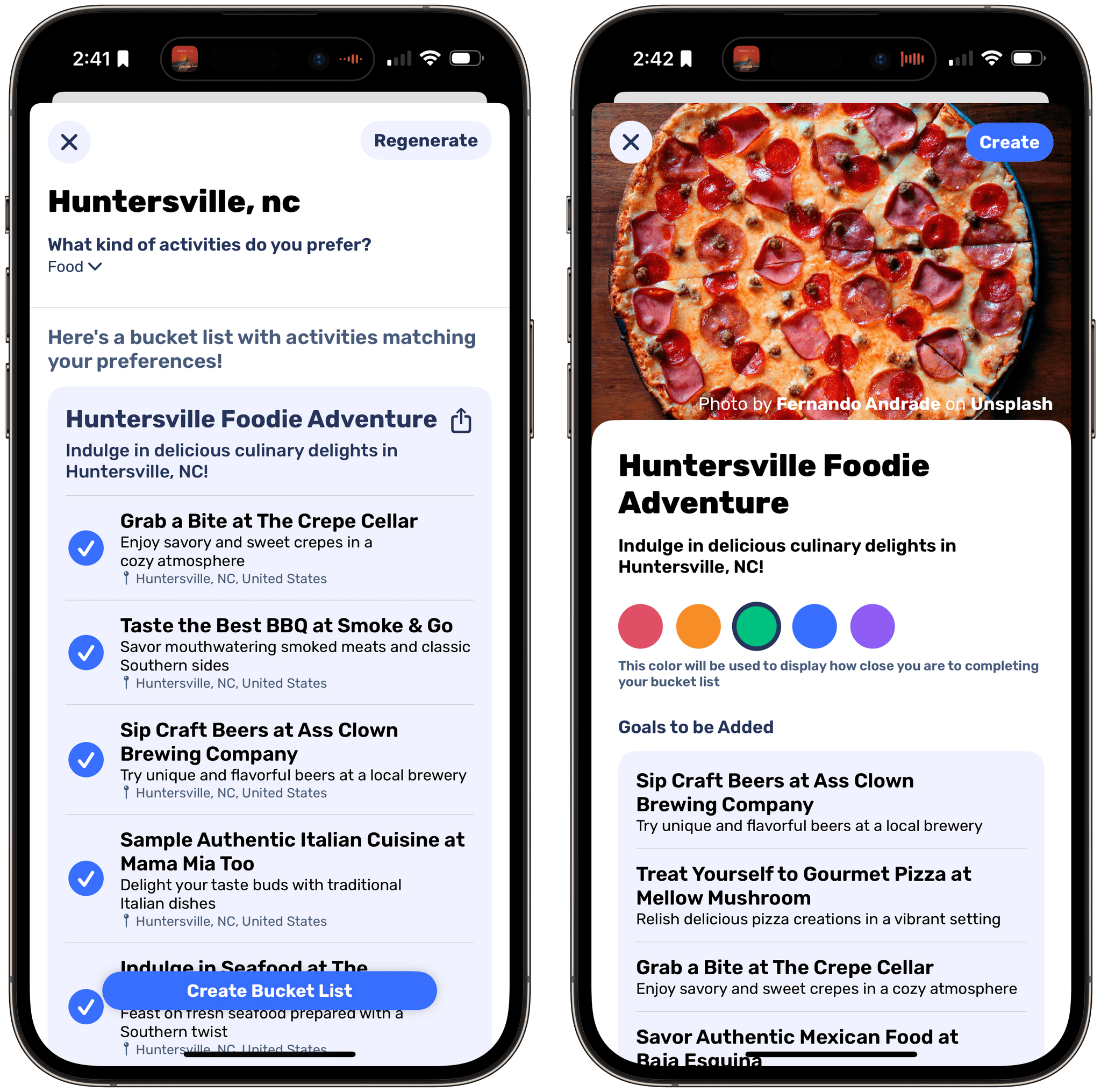 Creating a food-only list for a nearby town.