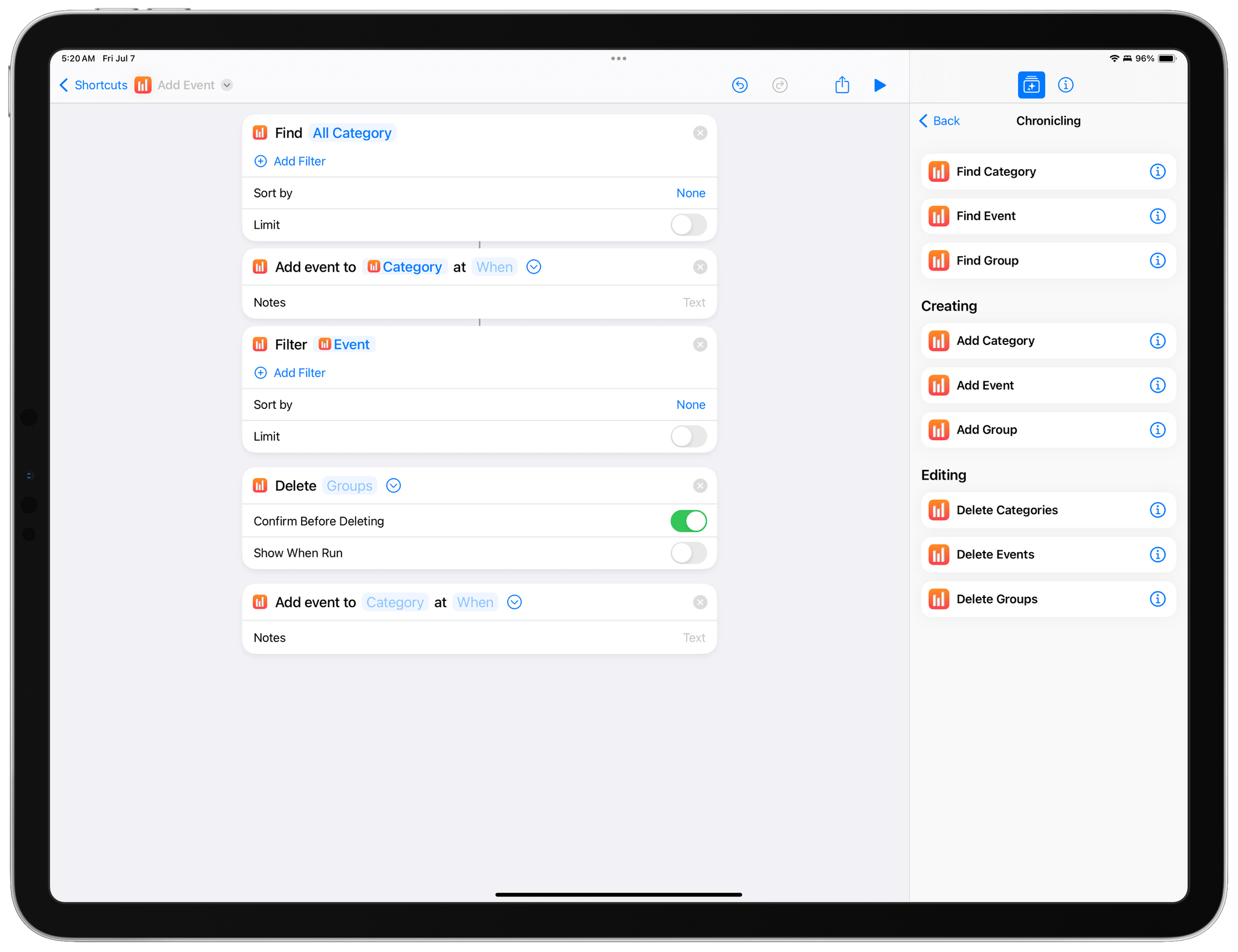 Examples of some of Chronicling's Shortcuts actions.