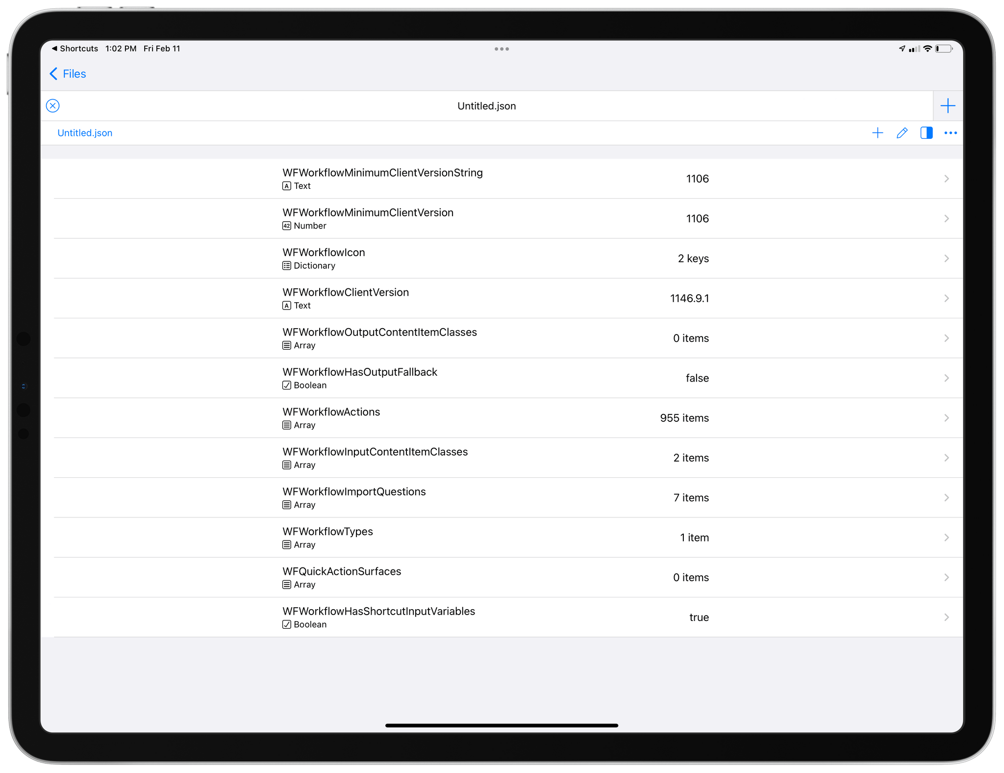 Parsing shortcuts as JSON.