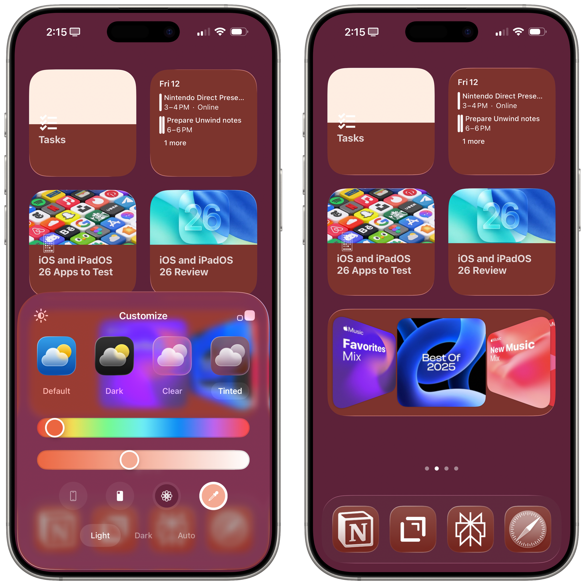Widgets look great with the new ‘Clear’ mode, too. I especially like how Widgetsmith’s widgets can feel like native components of the iOS 26 Home Screen thanks to the clear material.