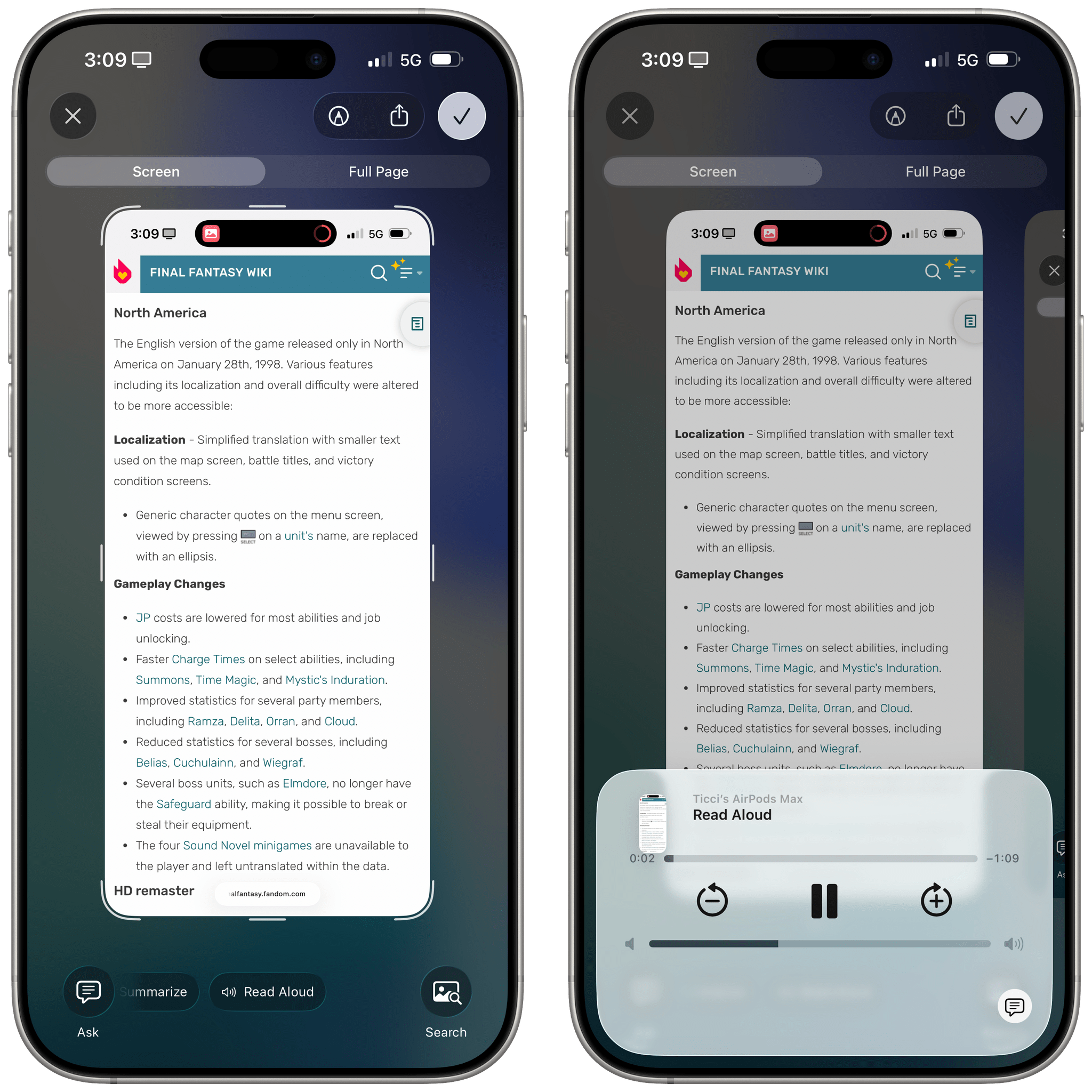 Using text-to-speech with Visual Intelligence in iOS 26.