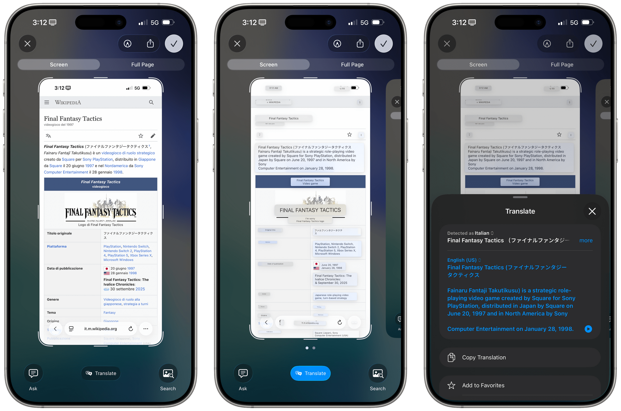 Using Translate in Visual Intelligence.