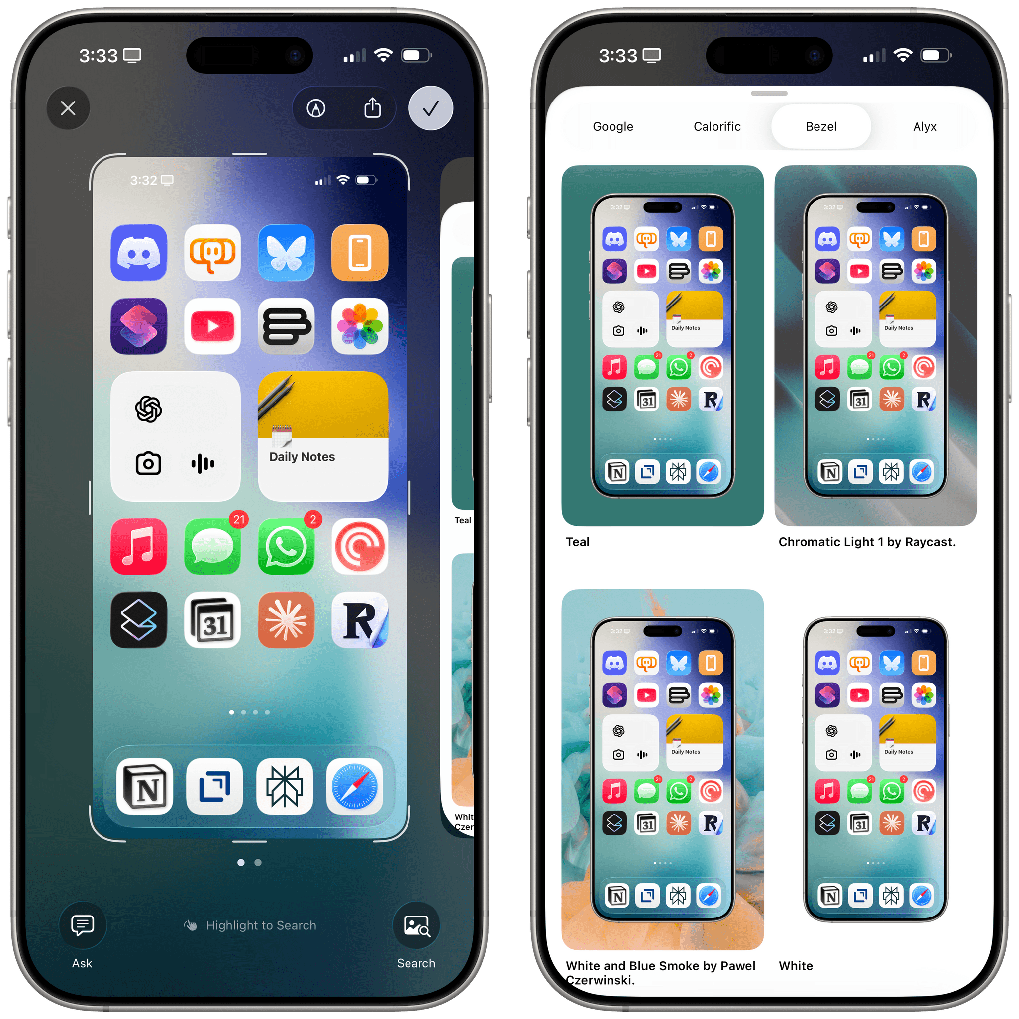 Bezel has an interesting implementation of Visual Intelligence integration.