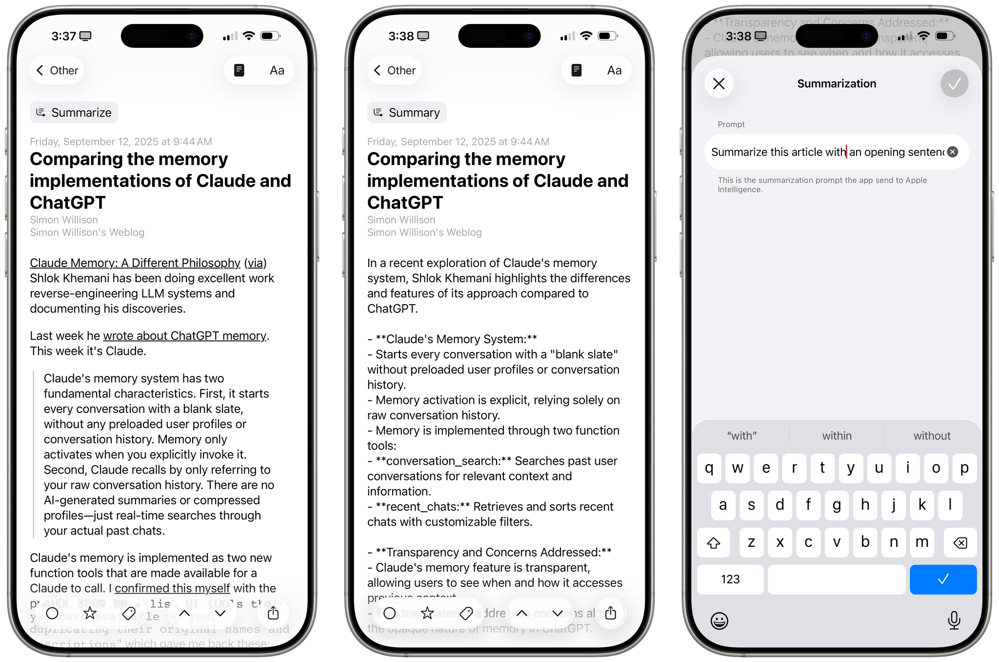 Summarizing articles in Lire.