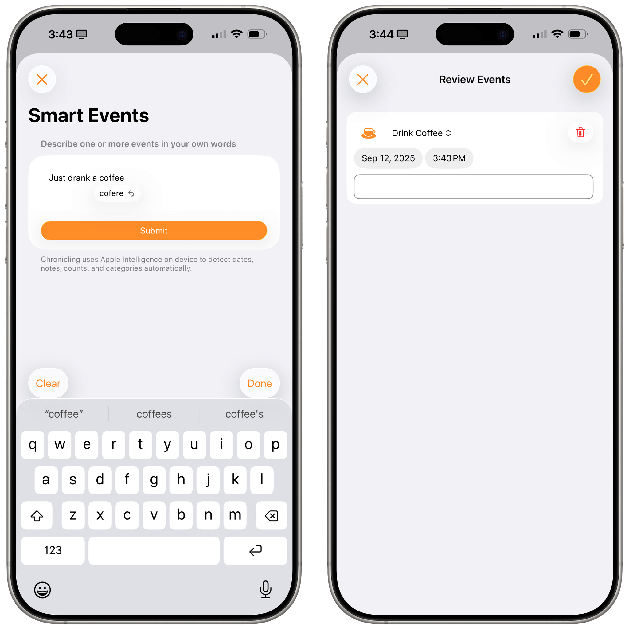 Logging coffee with natural language in Chronicling.