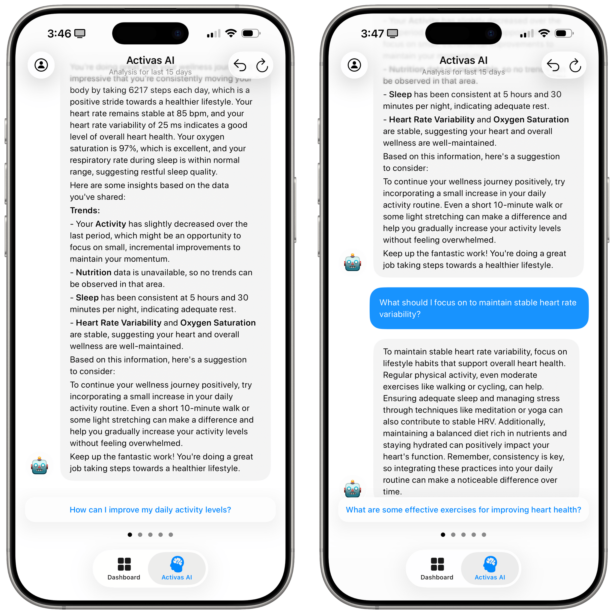 Chatting with Activas is powered by Apple’s Foundation models.