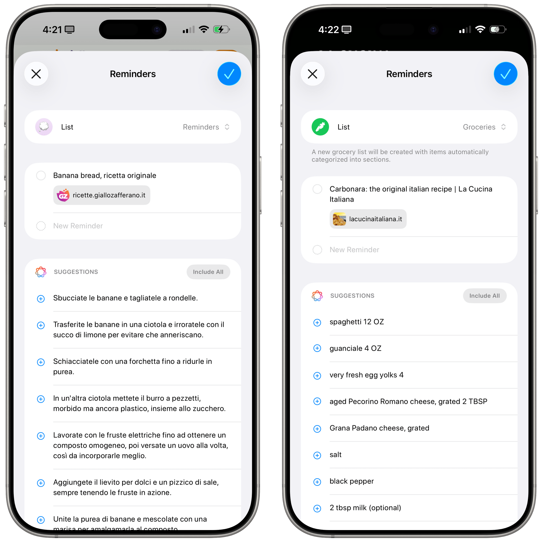 Sometimes, Apple Intelligence in Reminders’ share extension extracts the steps for a recipe; sometimes, it extracts the ingredients.