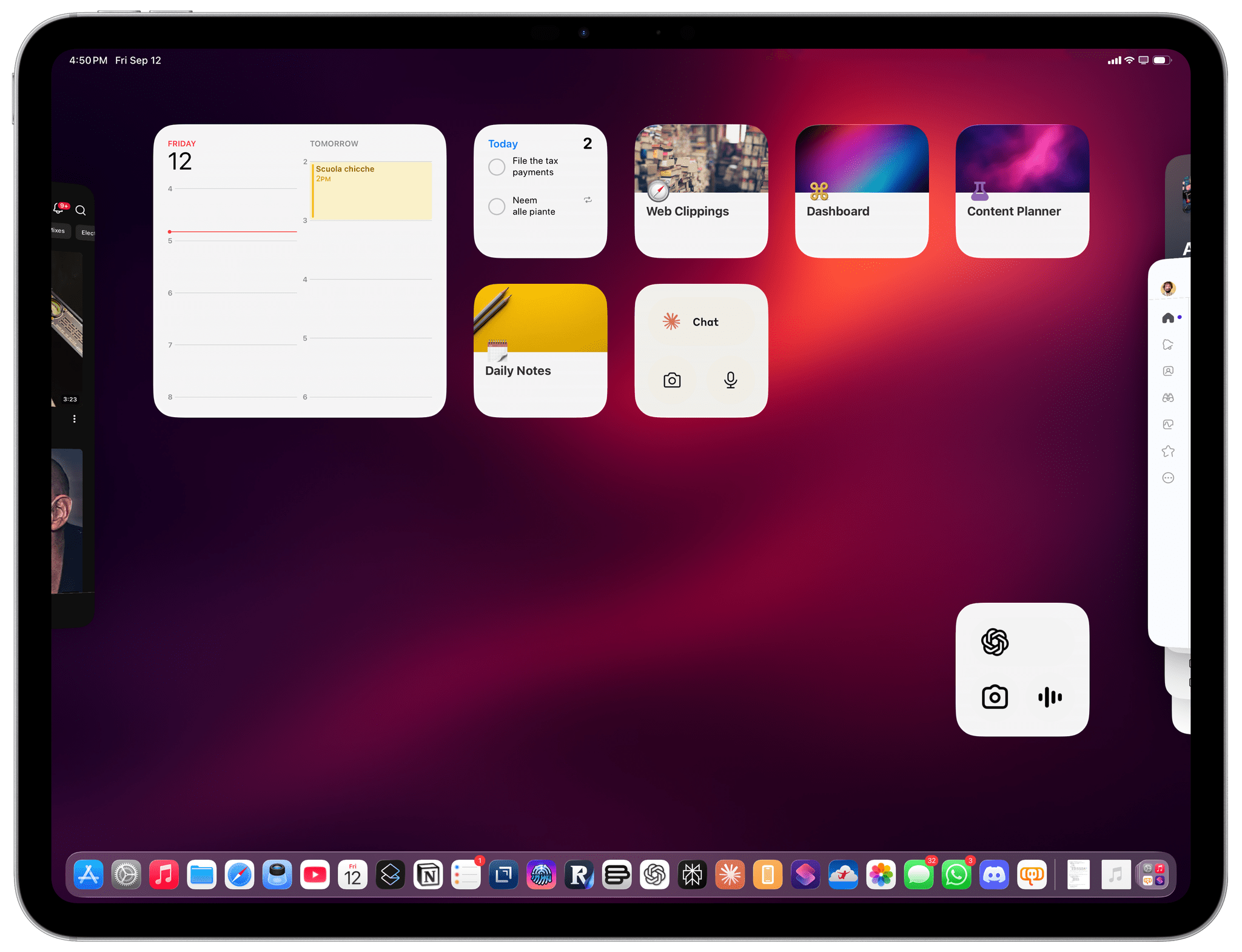 Swipe up once from the bottom of the screen when in windowed mode, and your apps will “open up” to reveal the Home Screen. Swipe again, and you’ll close all windows.