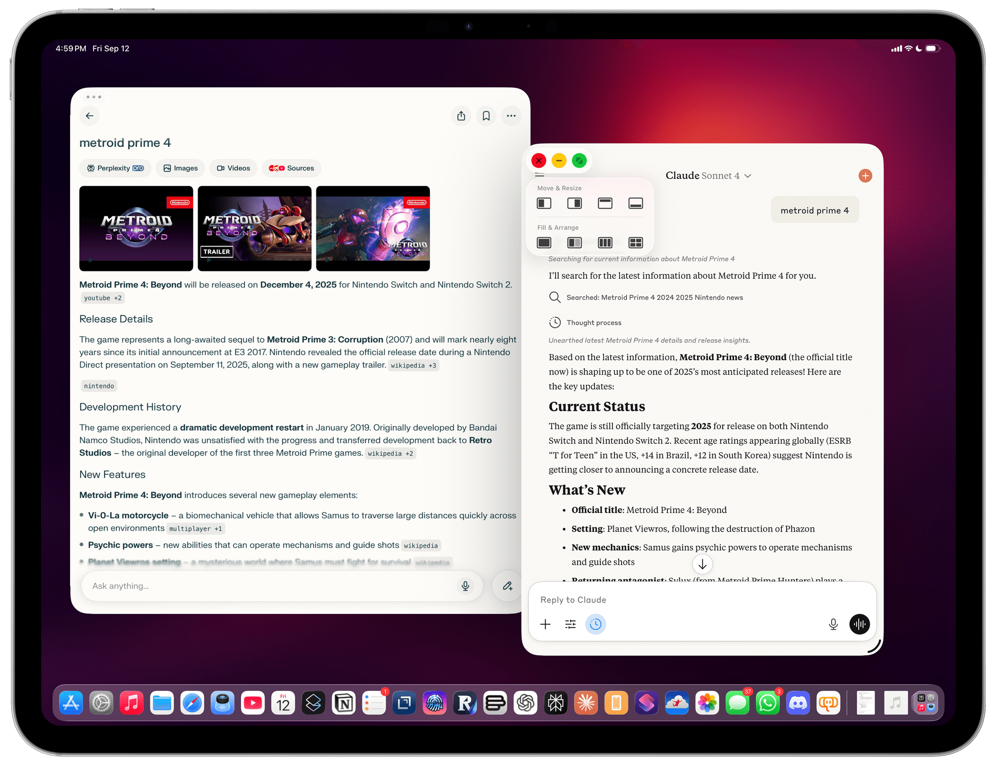 Long-press the window buttons to access new layout options.