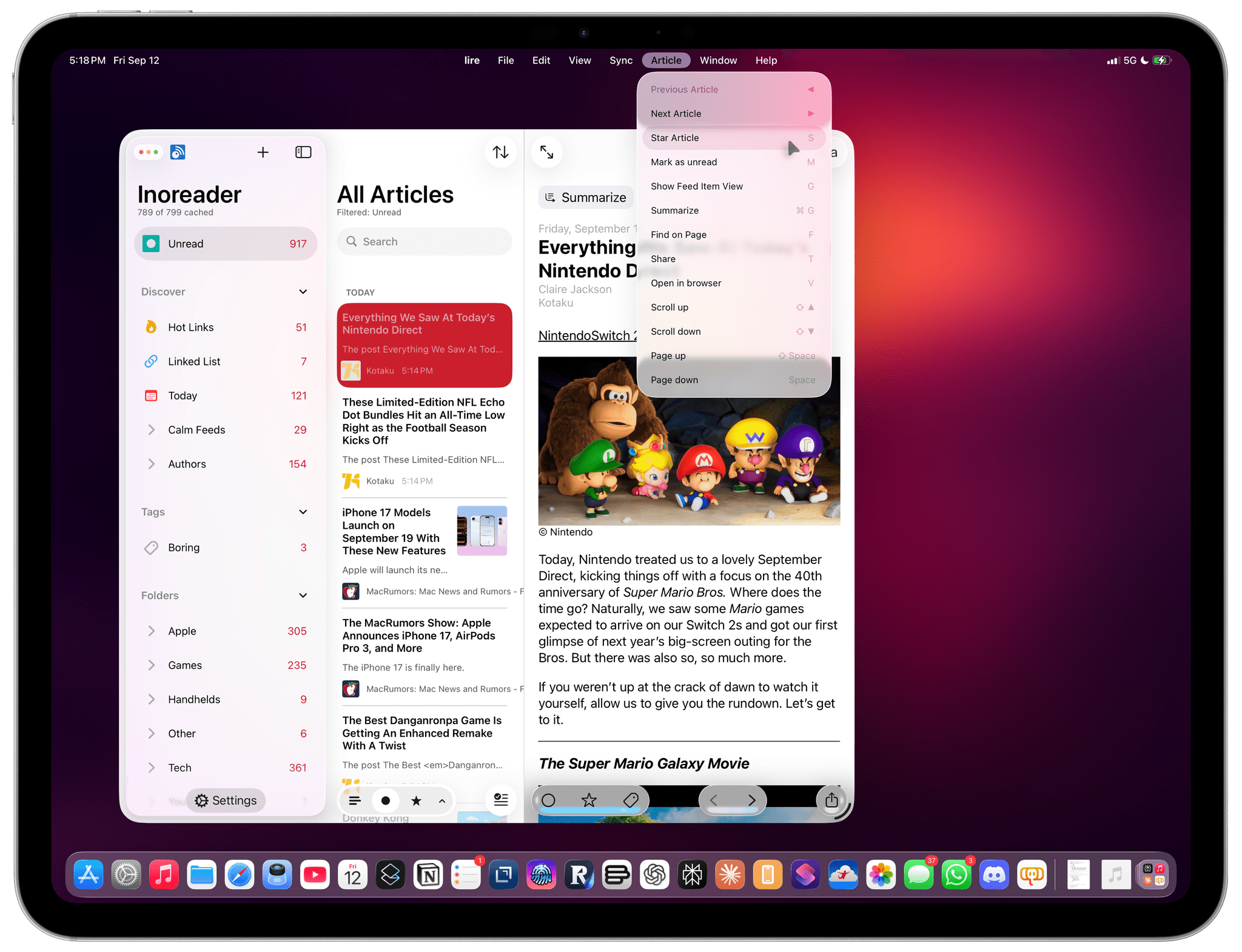 The menu bar in Lire.