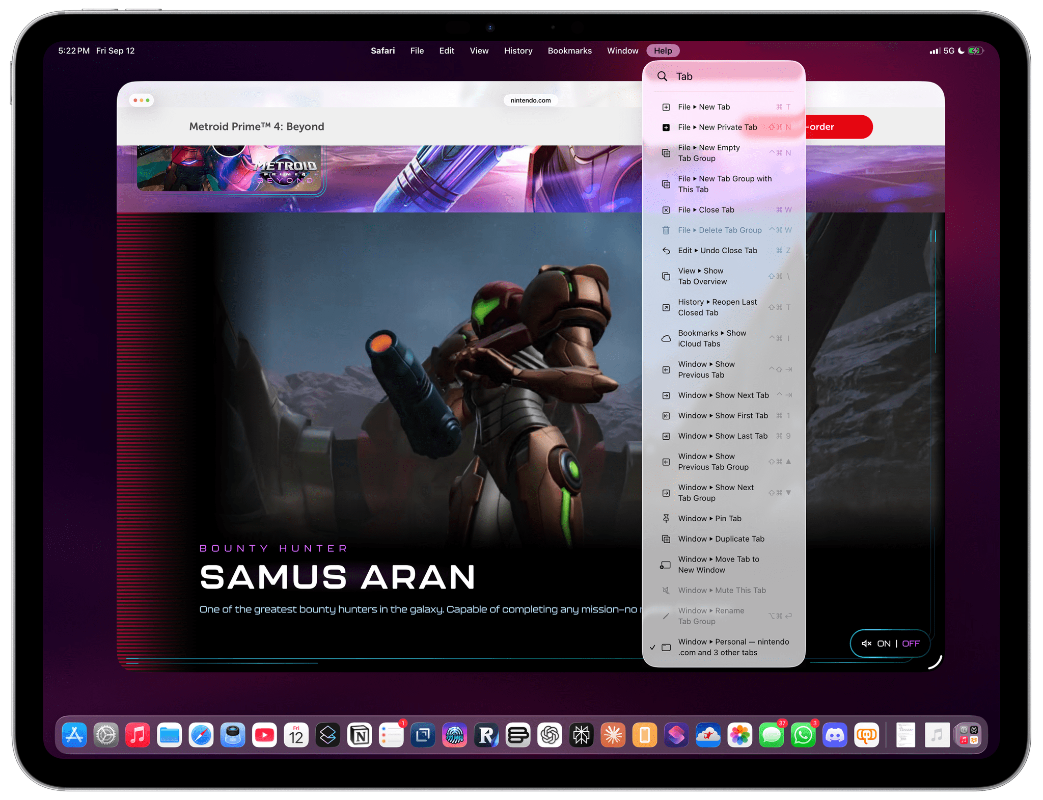 Searching for commands from the menu bar’s Help menu.