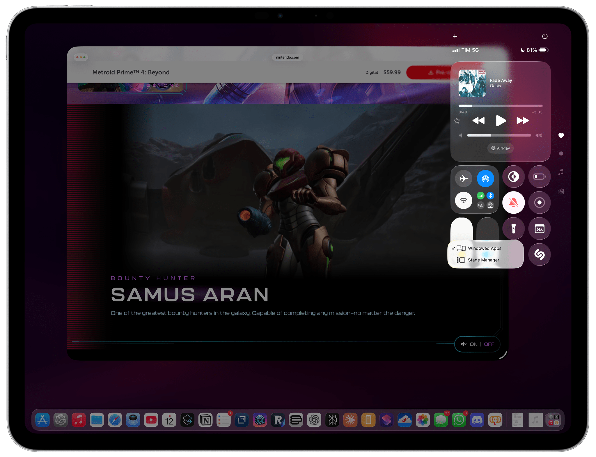 Enabling Stage Manager from Control Center.
